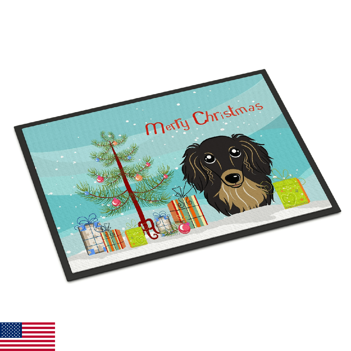 Caroline's Treasures BB1585MAT Christmas Tree and Longhair Black and Tan Dachshu - Image 1