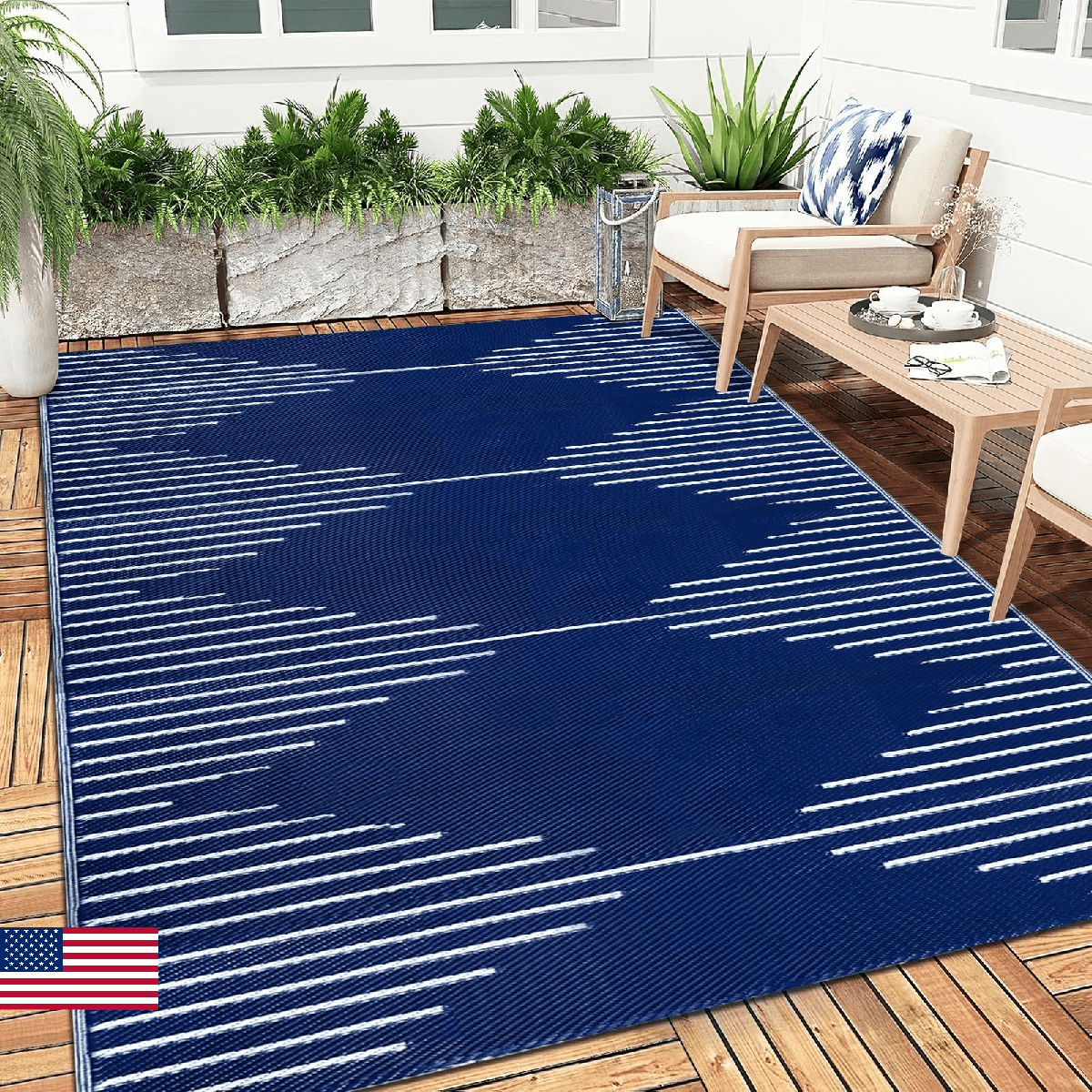 Falflor Waterproof Outdoor Rug 9x12 Reversible Plastic Straw Rug Patio Rug Large - Image 1