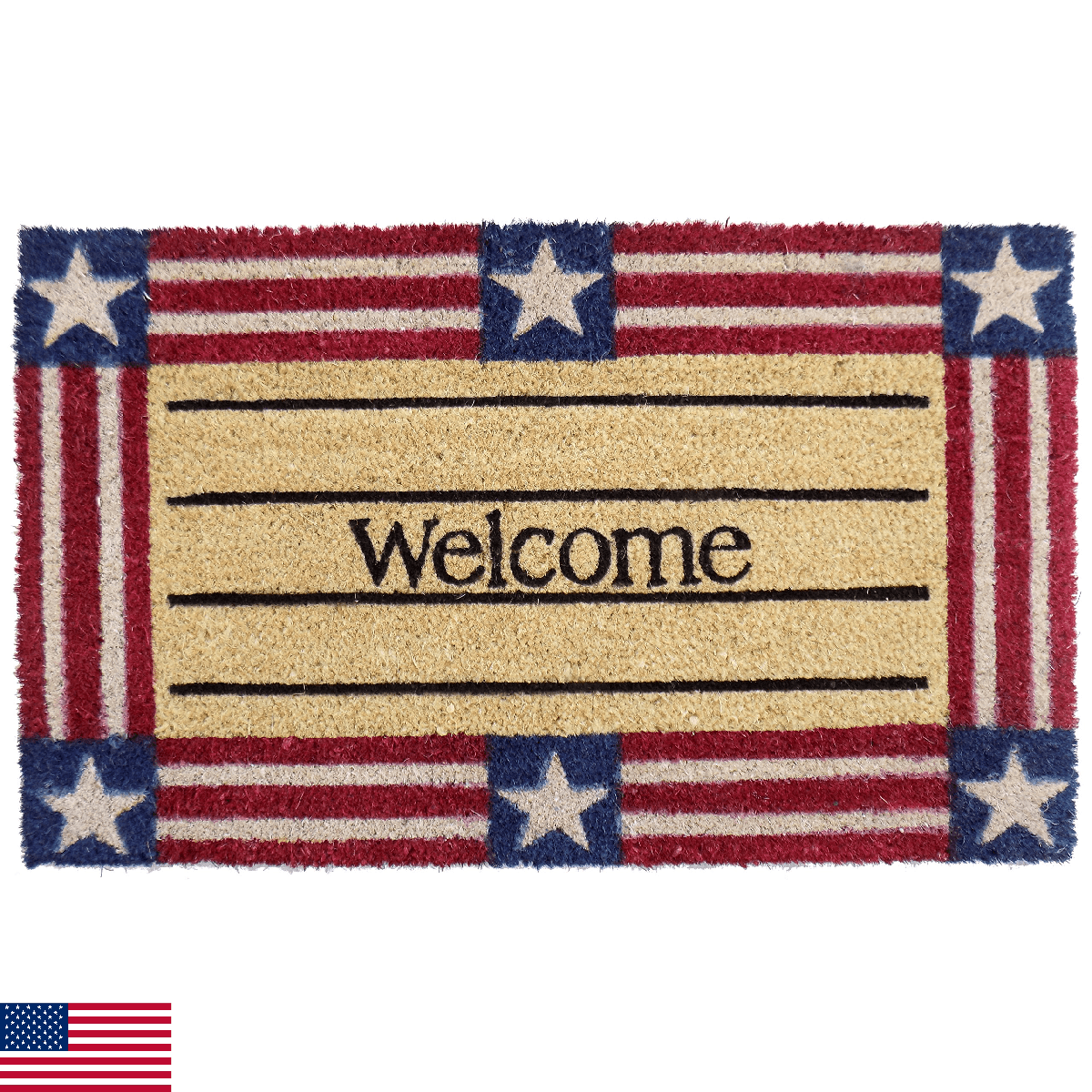 Imports Decor Welcome Stars and Stripes Vinyl Backed Coir Doormat, 30 by 18 by 1 - Image 1