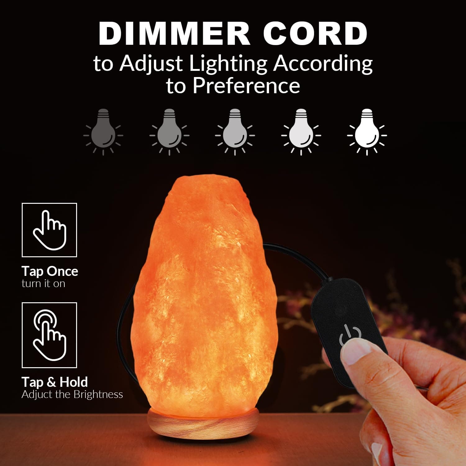 WBM Salt Lamp - USB Himalayan Salt Lamp with Touch Dimmer Control, Natural Pink - Thumbnail 6