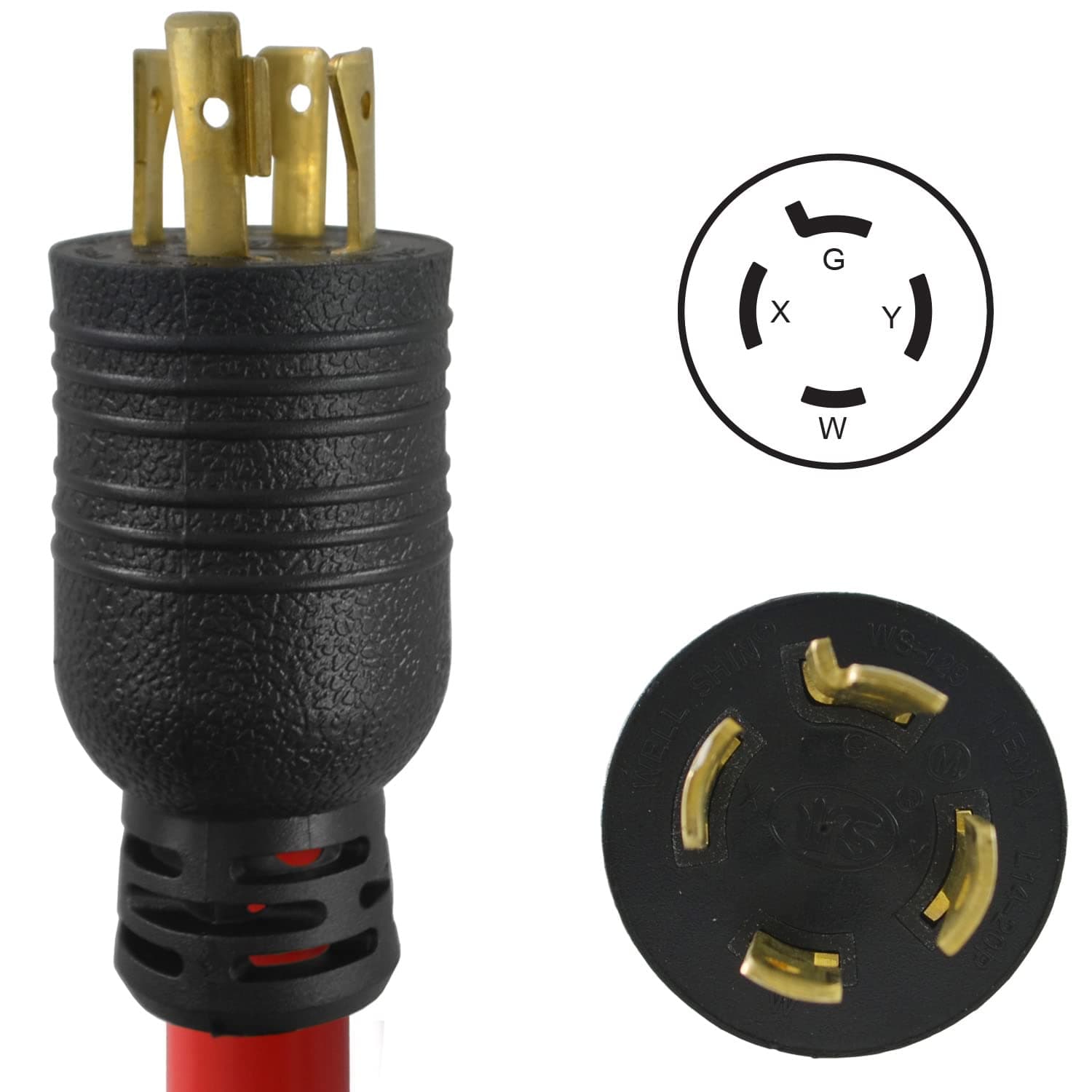 Conntek 1.5-Feet, 20-Amp L14-20P 125/250-Volt to (4) 15/20-Amp Female Connector, - Thumbnail 2