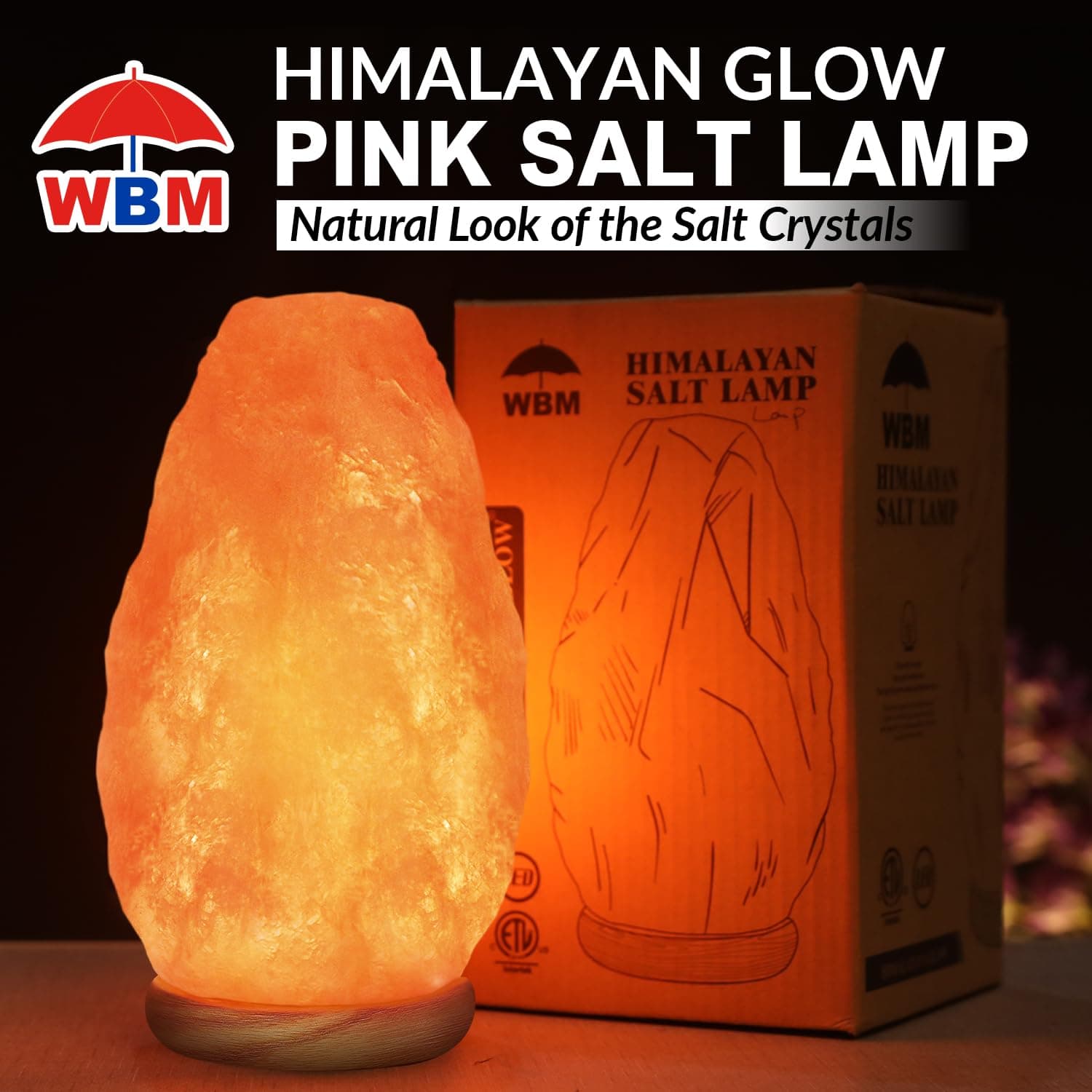 WBM Salt Lamp - USB Himalayan Salt Lamp with Touch Dimmer Control, Natural Pink - Thumbnail 3