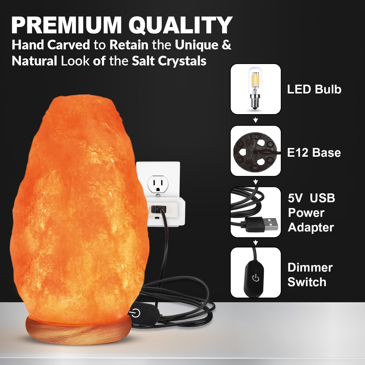 WBM Salt Lamp - USB Himalayan Salt Lamp with Touch Dimmer Control, Natural Pink - Thumbnail 4