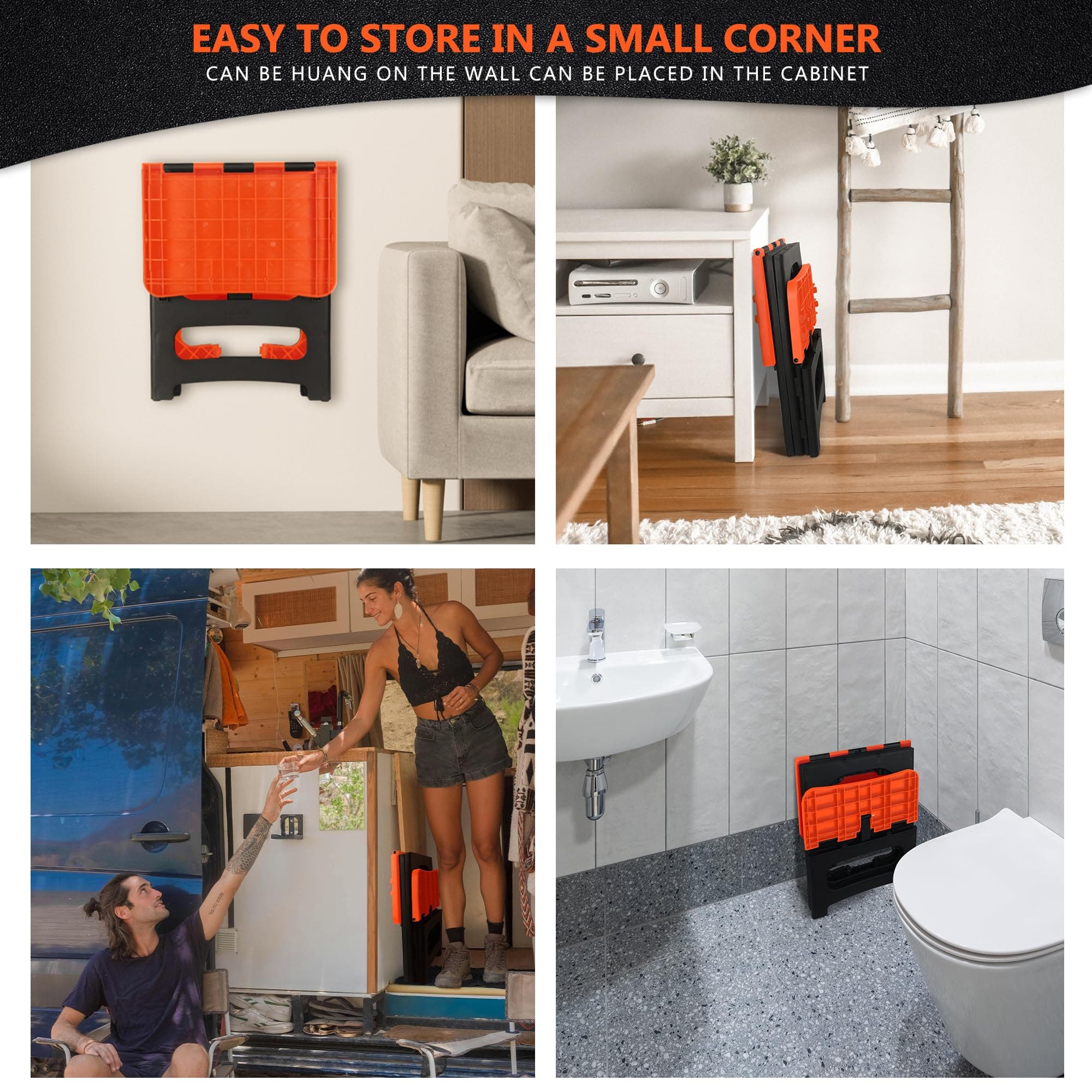 Folding 2-Step Stool Non-Slip Portable Footstool 8 17 Inch Dual Heights 250 lbs - Thumbnail 6