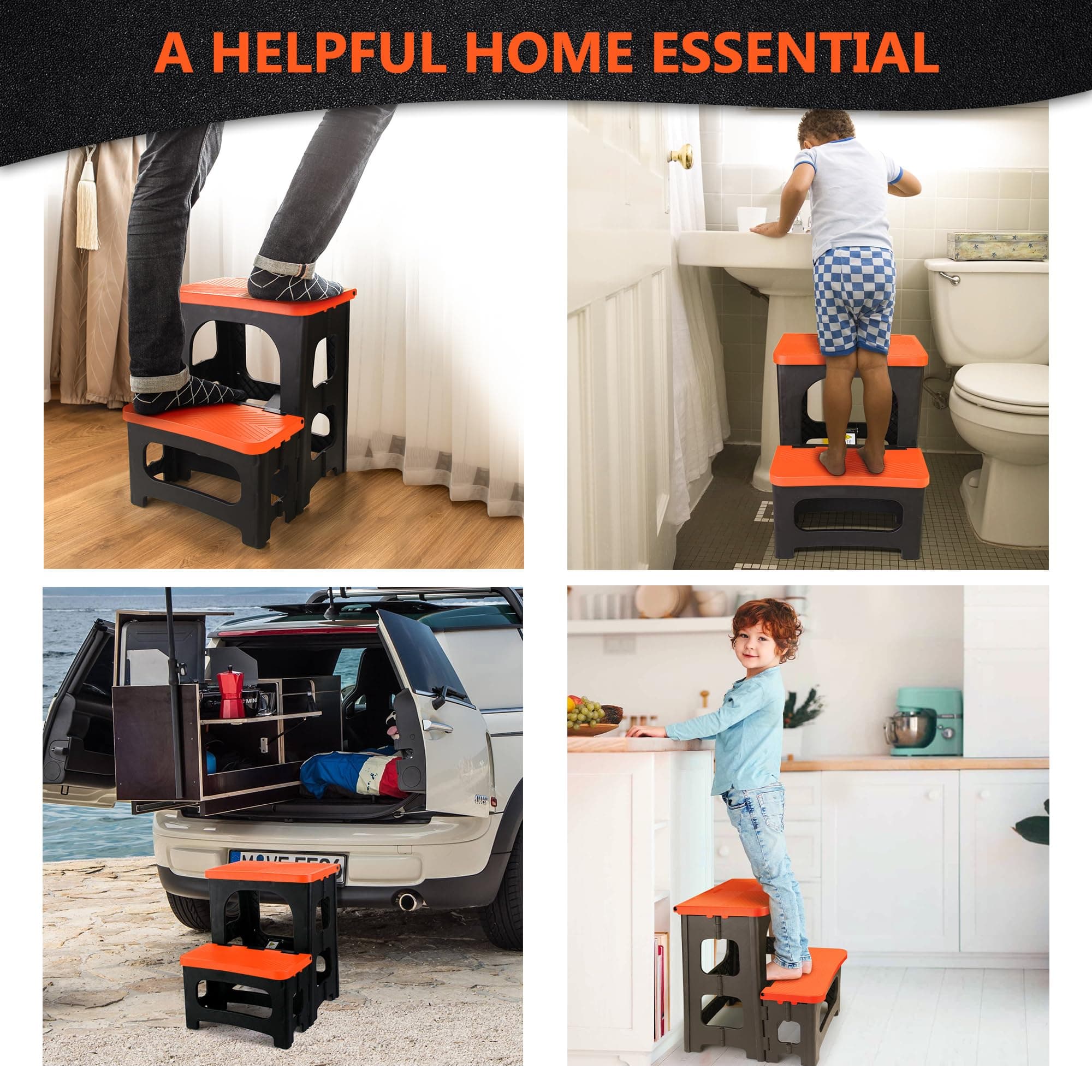 Folding 2-Step Stool Non-Slip Portable Footstool 8 17 Inch Dual Heights 250 lbs - Thumbnail 7