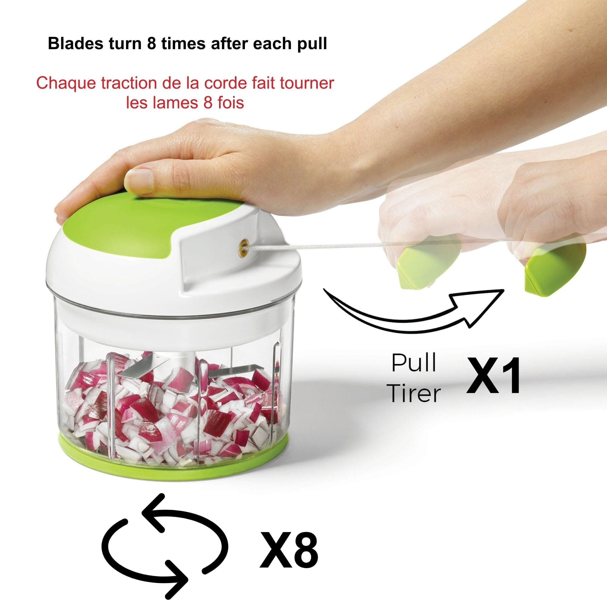 Starfrit Pull Chopper - Multi Purpose Manual Food Processor - Three Blade System - Thumbnail 4