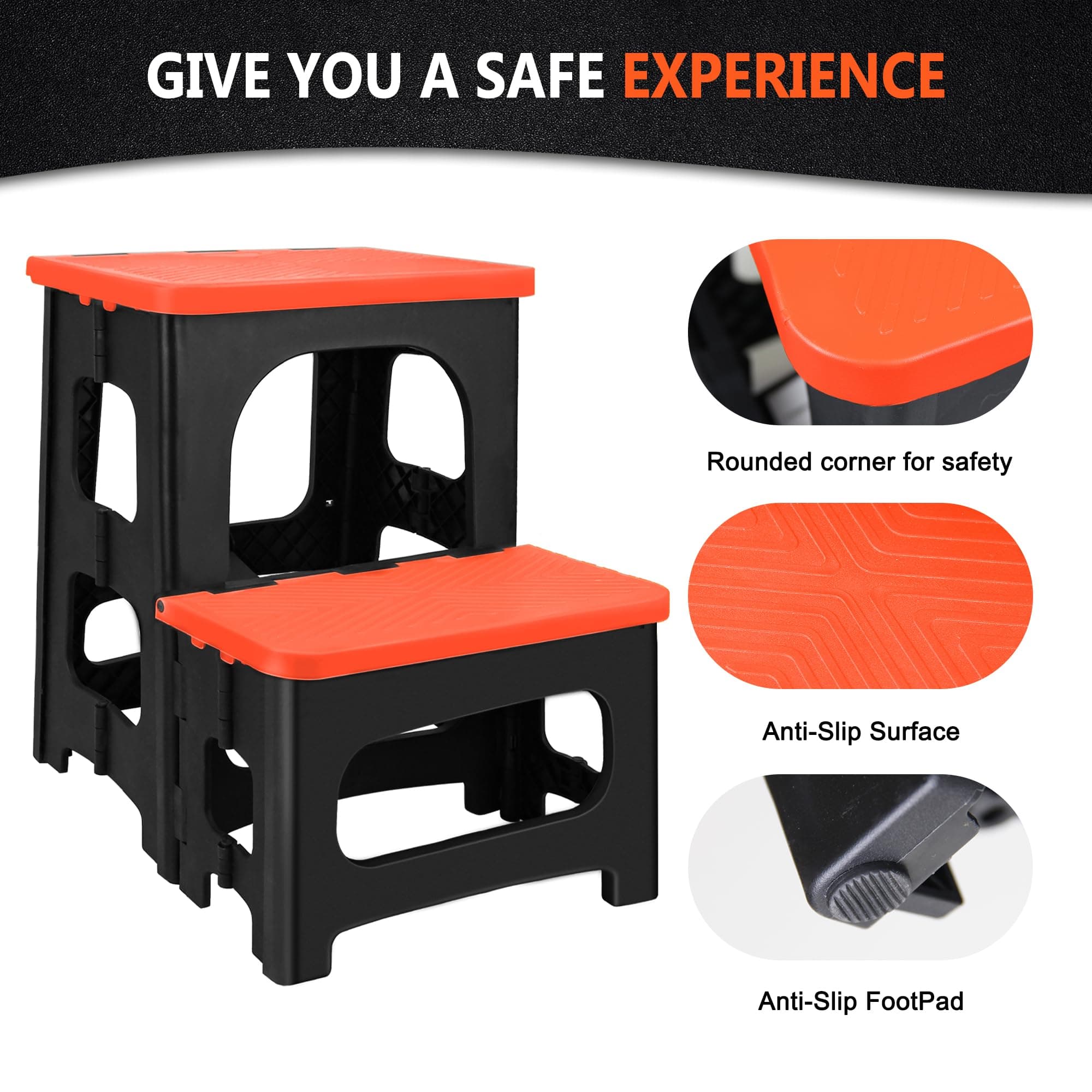 Folding 2-Step Stool Non-Slip Portable Footstool 8 17 Inch Dual Heights 250 lbs - Thumbnail 4