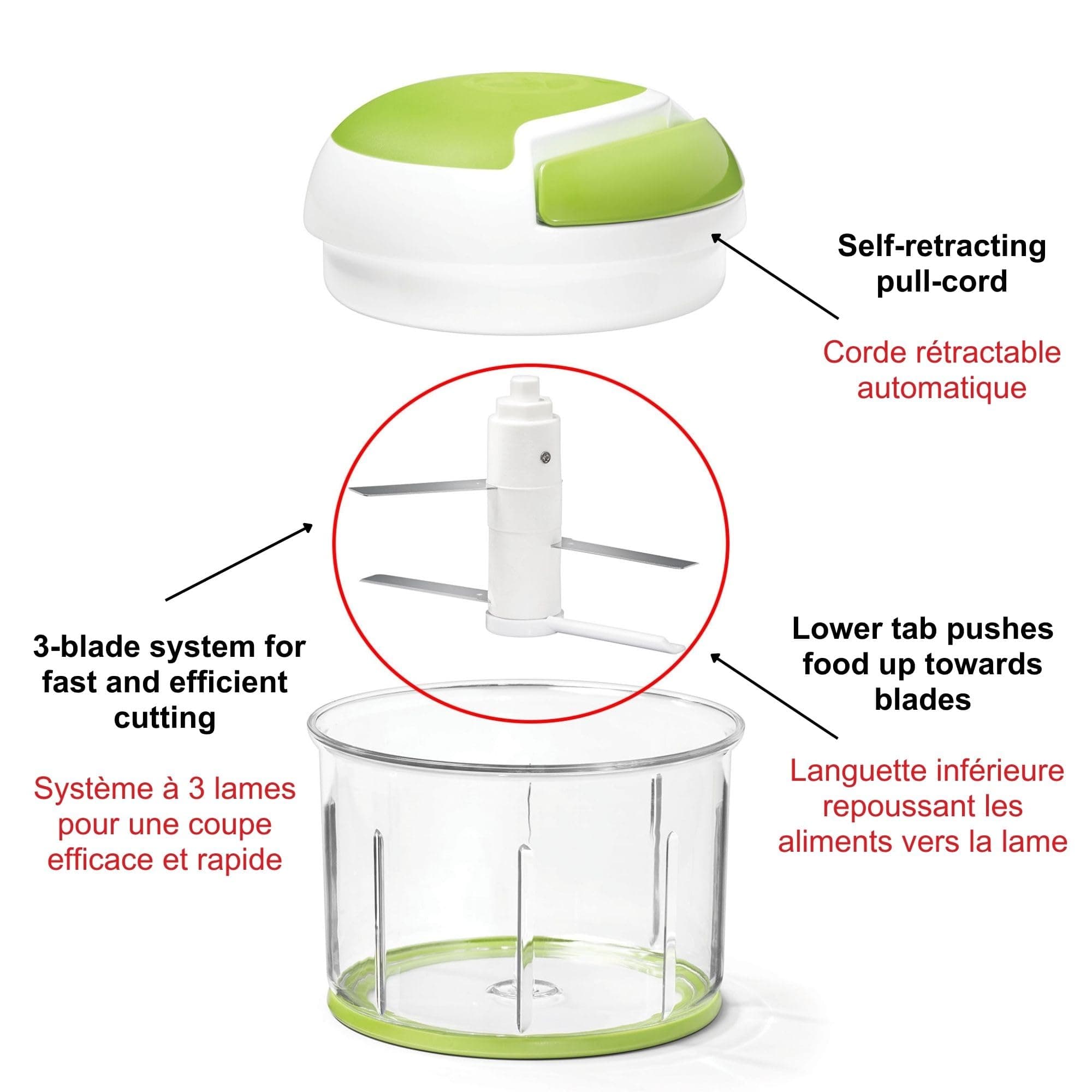 Starfrit Pull Chopper - Multi Purpose Manual Food Processor - Three Blade System - Thumbnail 3