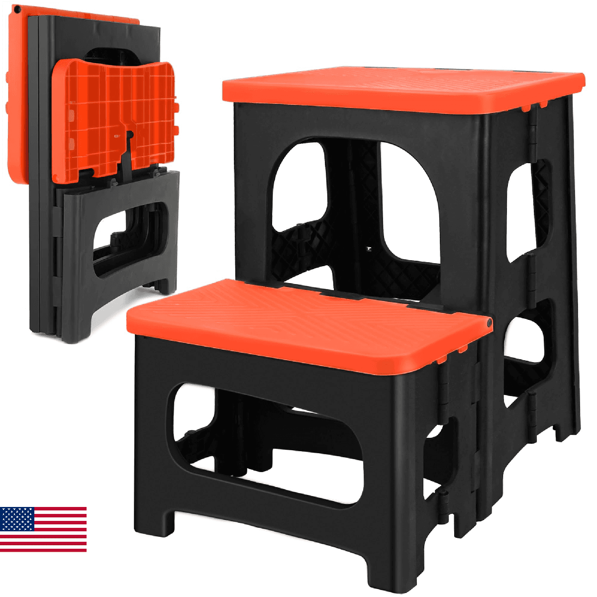 Folding 2-Step Stool Non-Slip Portable Footstool 8 17 Inch Dual Heights 250 lbs - Image 1