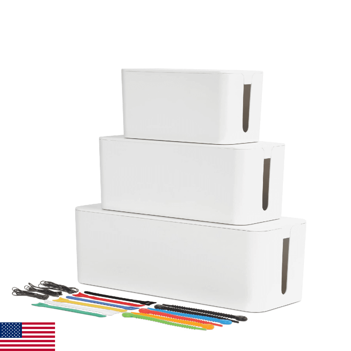 Oxford Cable Management Boxes 3 Pack Small Medium Large Power Strip Organizer Wh - Image 1