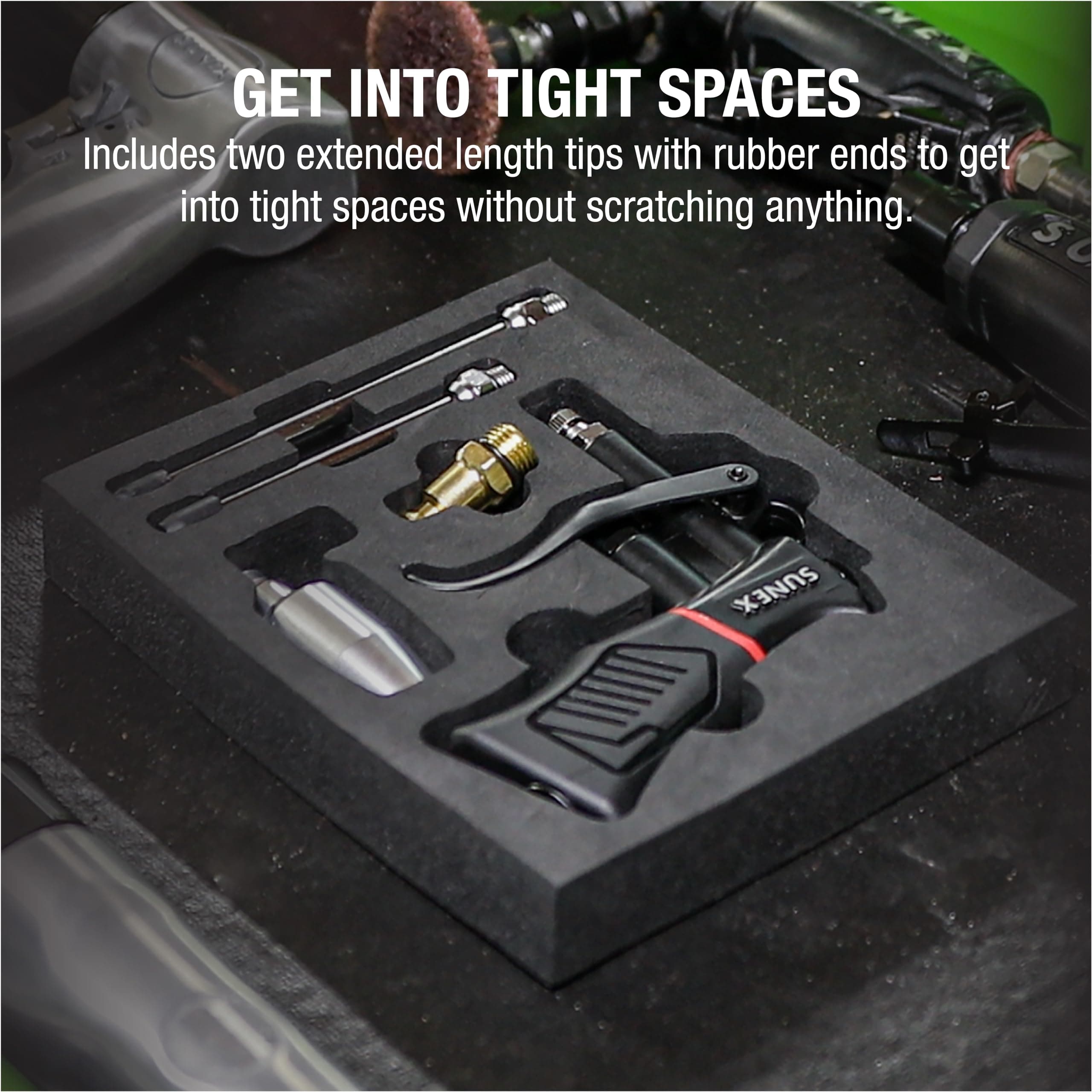 SUNEX SXBG01K Air Blow Gun Kit with Variable Trigger, Adjustable Nozzle, Venturi - Thumbnail 4
