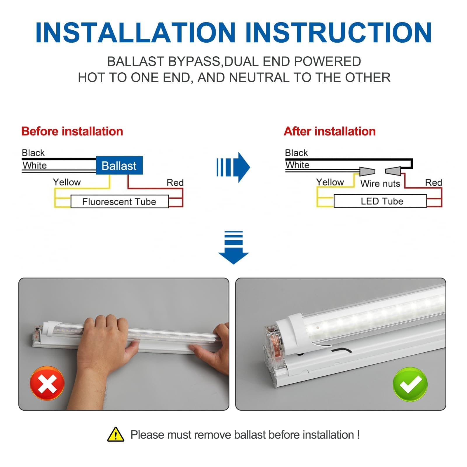 Airseafar 12-Pack T8 LED 2FT Type B Light Bulbs, 10W (24W Equivalent), 5000K, 13 - Thumbnail 6