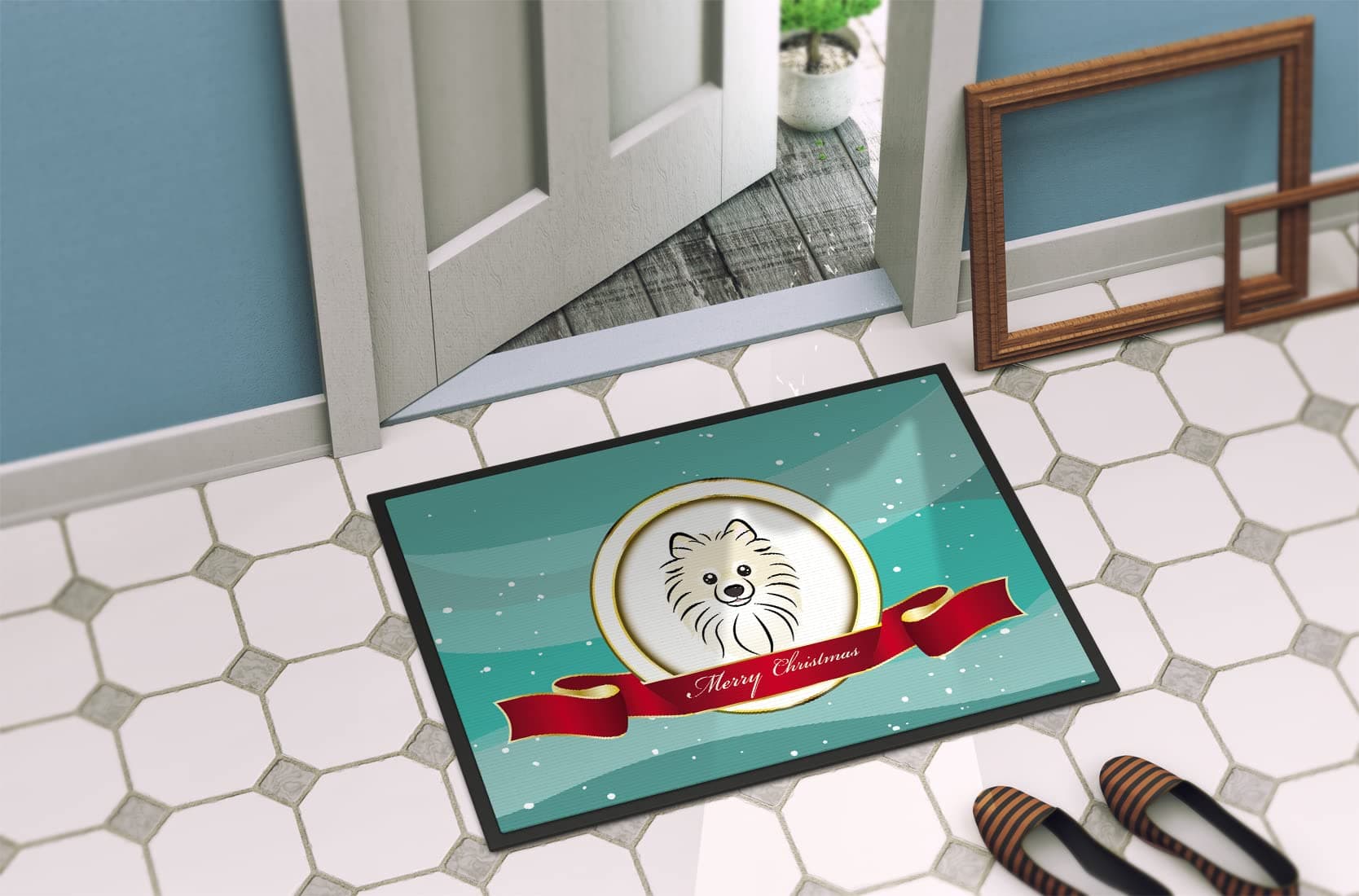 Caroline's Treasures BB1517JMAT Pomeranian Merry Christmas Doormat 24x36 Front D - Thumbnail 4