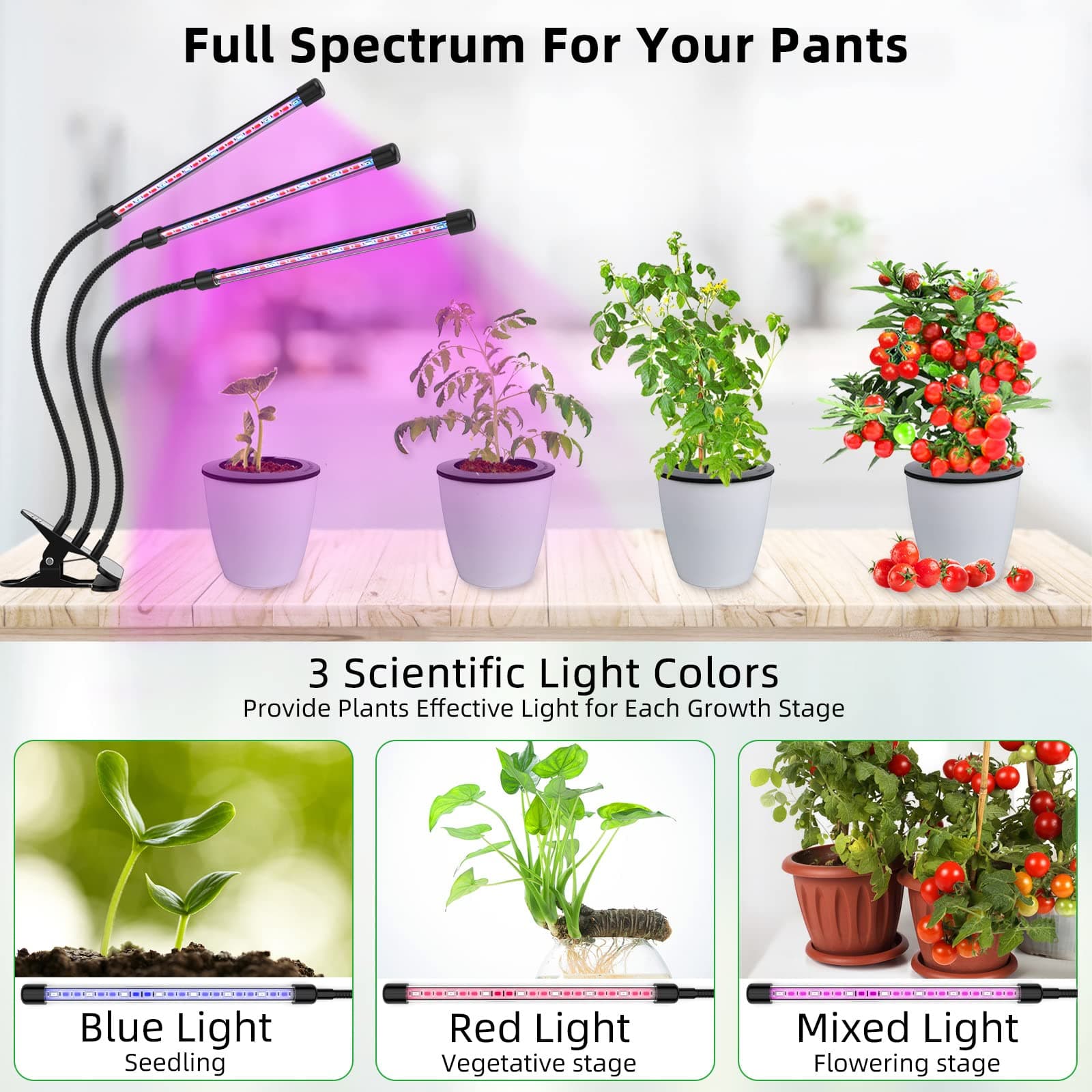 yoyomax Grow Lights for Indoor Plants, Full Spectrum Led Plant Light with Timer - Thumbnail 2