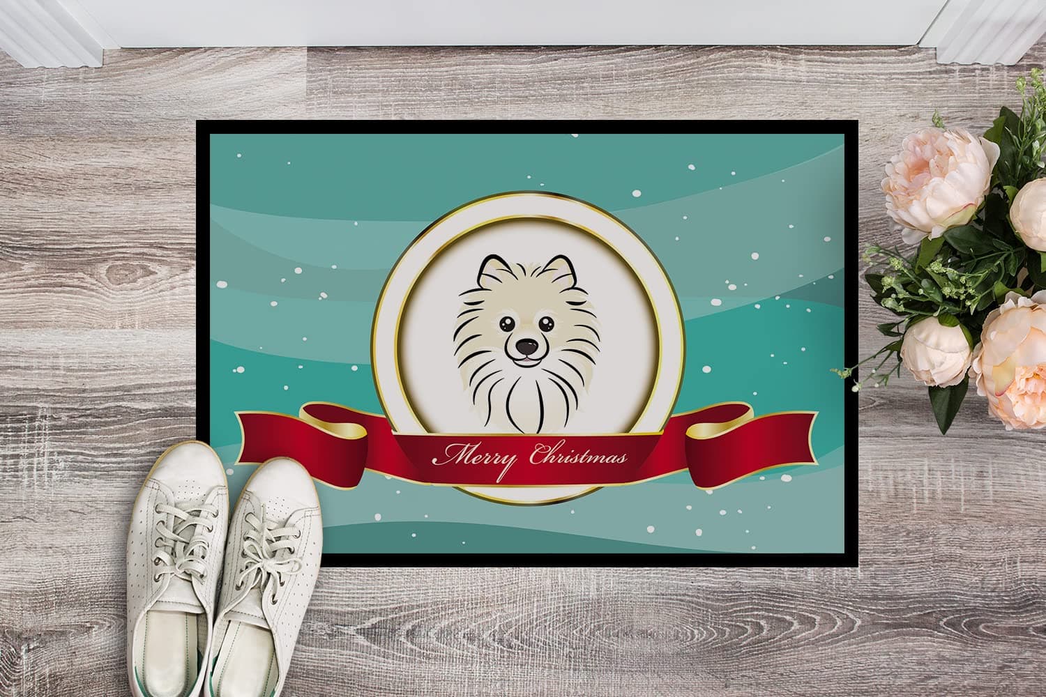Caroline's Treasures BB1517JMAT Pomeranian Merry Christmas Doormat 24x36 Front D - Thumbnail 2