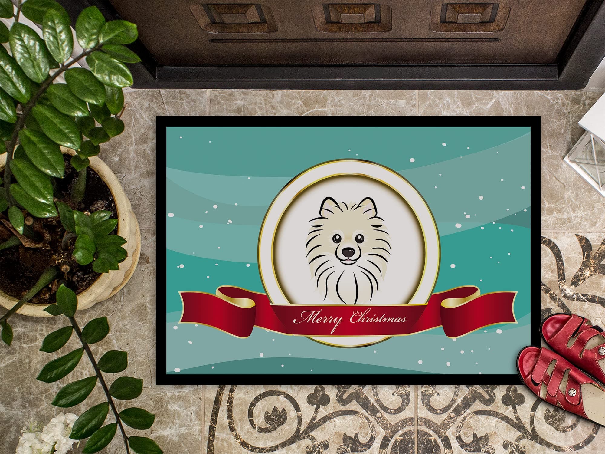 Caroline's Treasures BB1517JMAT Pomeranian Merry Christmas Doormat 24x36 Front D - Thumbnail 3