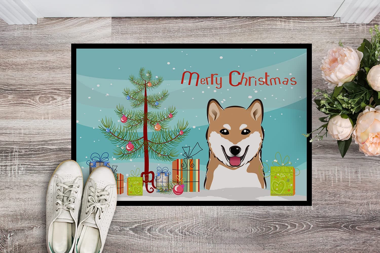 Caroline's Treasures BB1597JMAT Christmas Tree and Shiba Inu Doormat 24x36 Front - Thumbnail 2