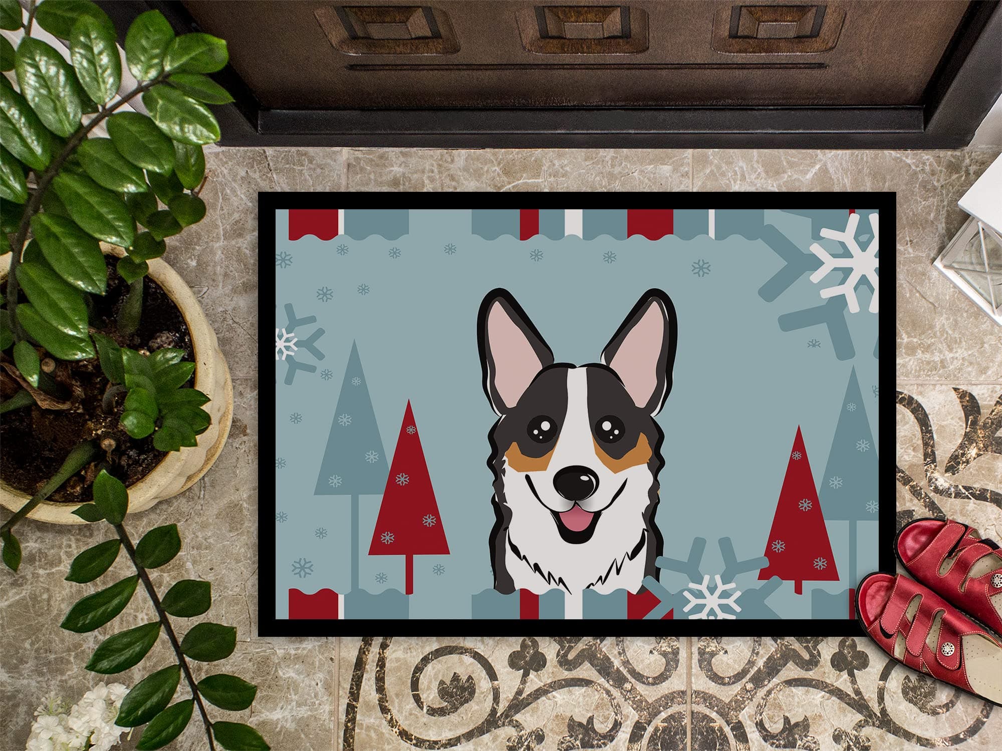 Caroline's Treasures BB1751MAT Winter Holiday Tricolor Corgi Doormat 18x27 Front - Thumbnail 3