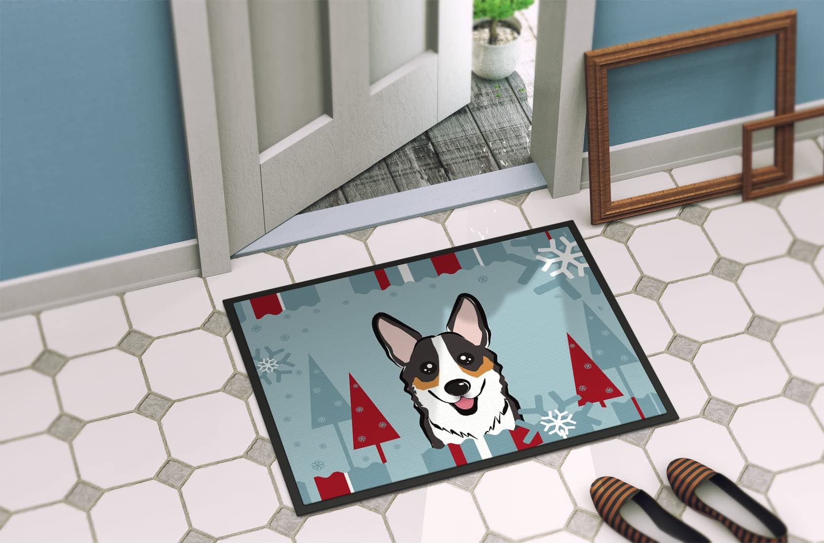 Caroline's Treasures BB1751MAT Winter Holiday Tricolor Corgi Doormat 18x27 Front - Thumbnail 4