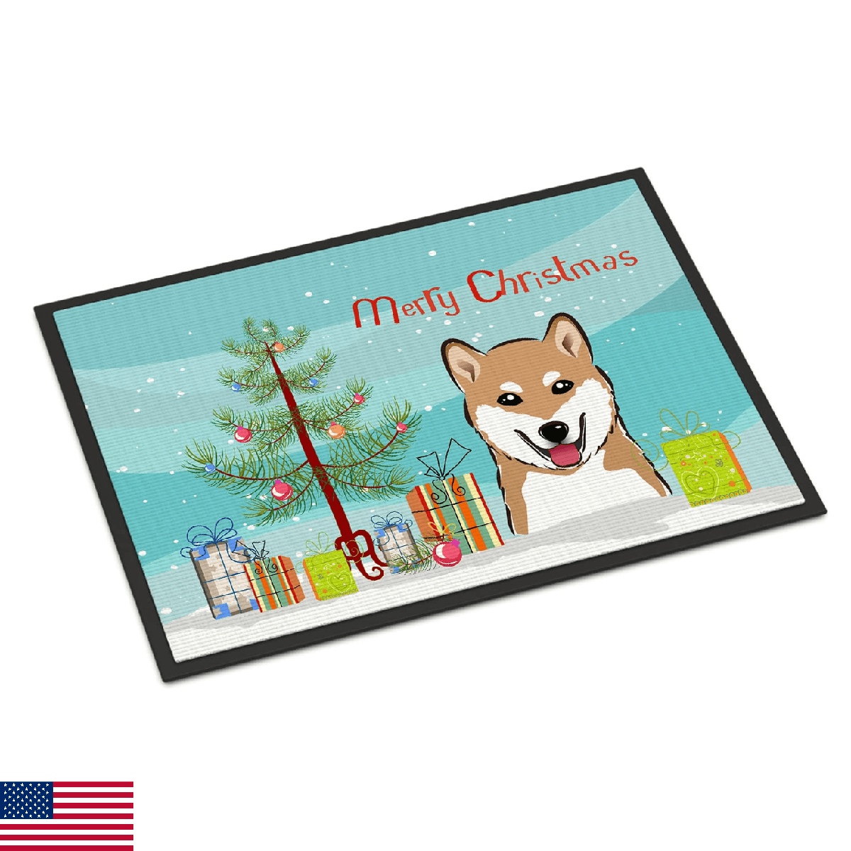 Caroline's Treasures BB1597JMAT Christmas Tree and Shiba Inu Doormat 24x36 Front - Image 1
