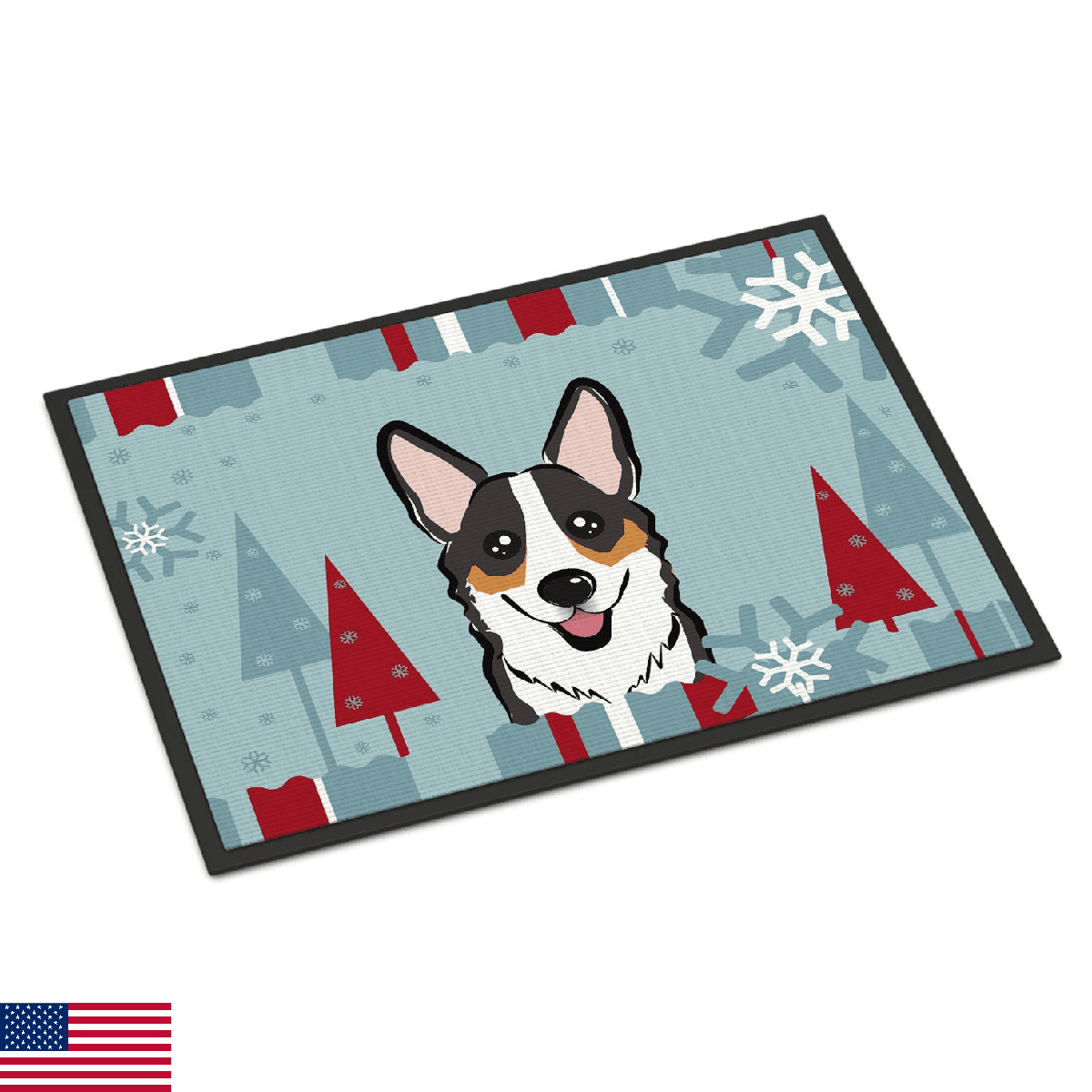 Caroline's Treasures BB1751MAT Winter Holiday Tricolor Corgi Doormat 18x27 Front - Image 1