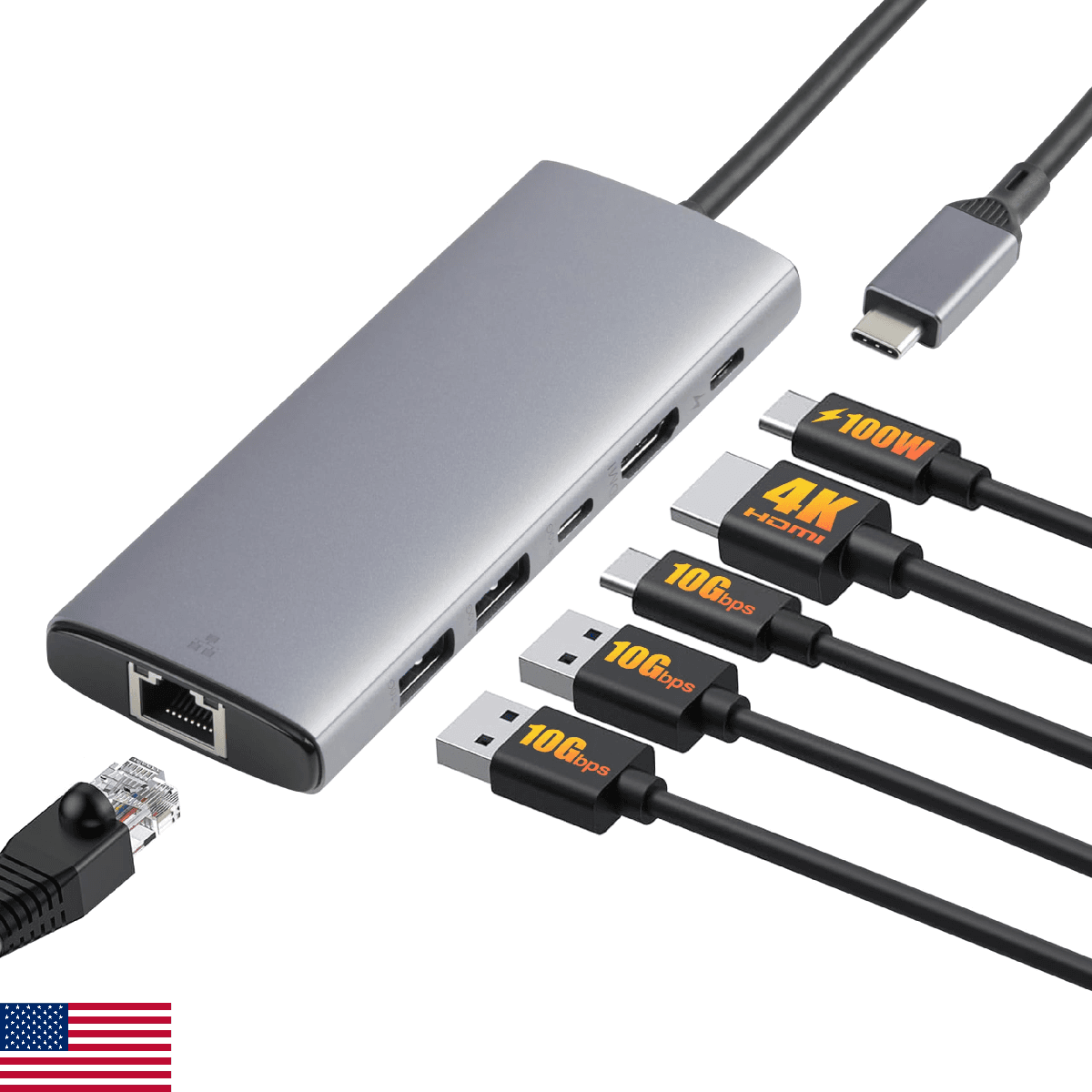 Amazon Basics 6-in-1 USB-C 3.2 (10G) Hub, Multiport Adapter with 100W Power Deli - Image 1