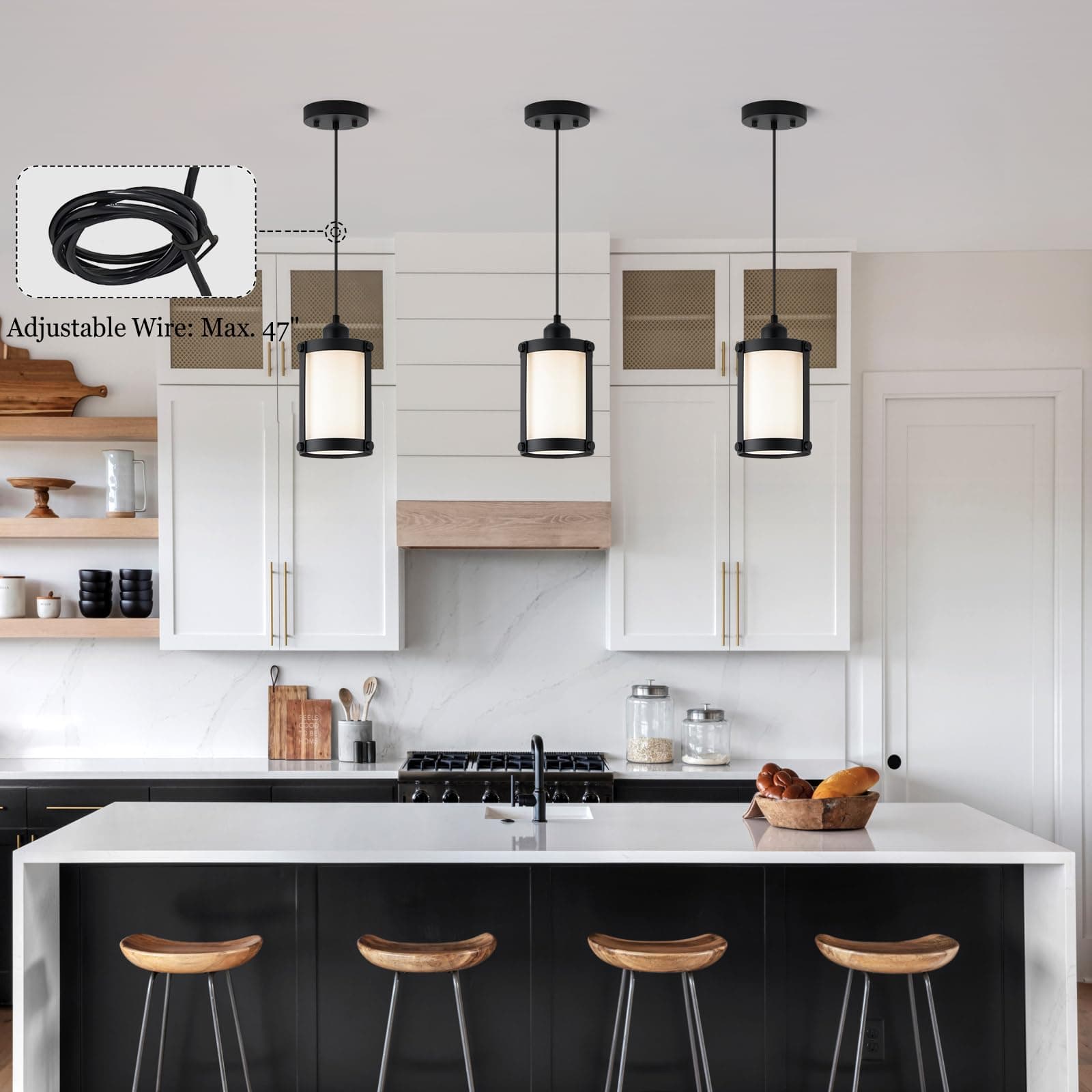 Osimir Black Pendant Lights Kitchen Island, 1-Light Modern Mini Hanging Light Fi - Thumbnail 5
