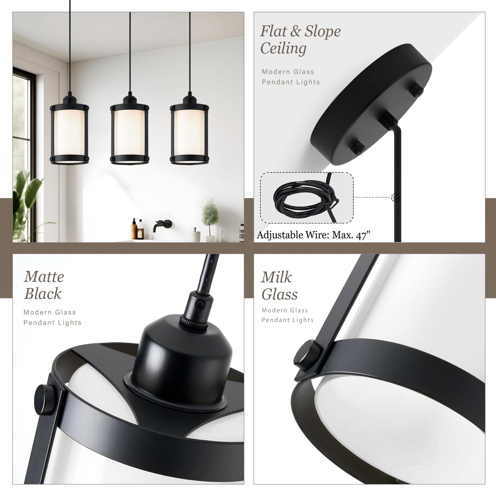 Osimir Black Pendant Lights Kitchen Island, 1-Light Modern Mini Hanging Light Fi - Thumbnail 2