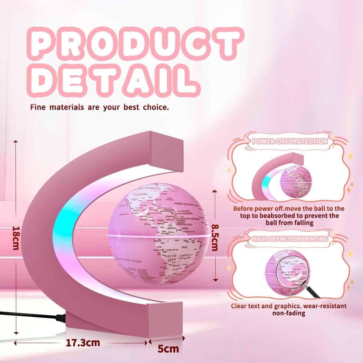 Poojaed Magnetic Levitating Floating Globe Lamp with 7 Colors, Cool Tech Gadgets - Thumbnail 3