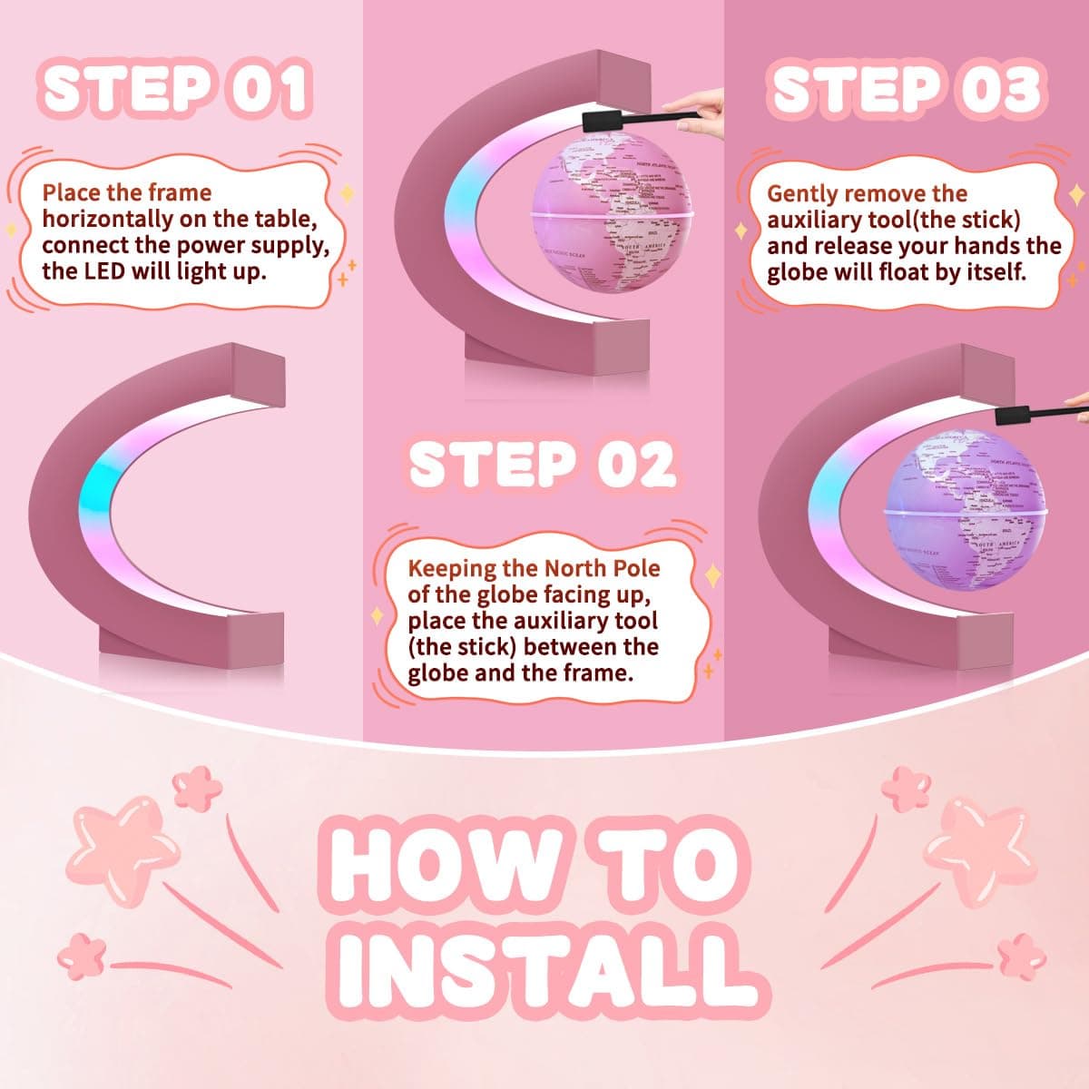 Poojaed Magnetic Levitating Floating Globe Lamp with 7 Colors, Cool Tech Gadgets - Thumbnail 4