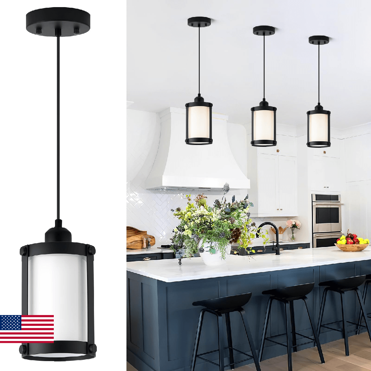 Osimir Black Pendant Lights Kitchen Island, 1-Light Modern Mini Hanging Light Fi - Image 1
