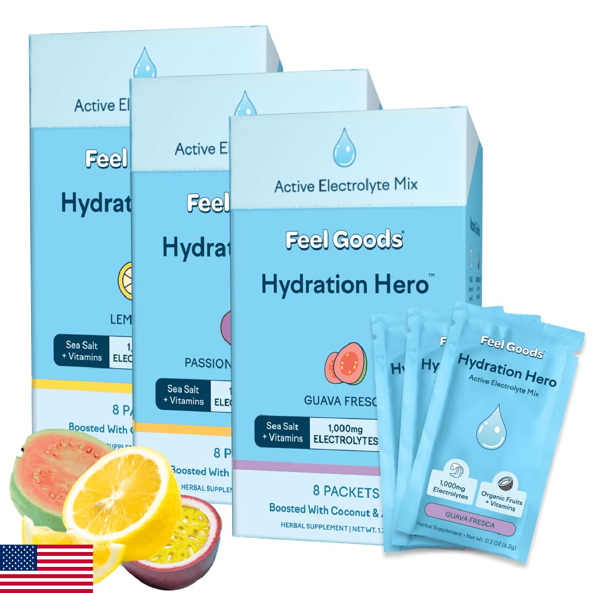 Feel Goods Hydration Hero, Variety Pack, 1,000mg Electrolytes Powder, Sugar Free - Image 1