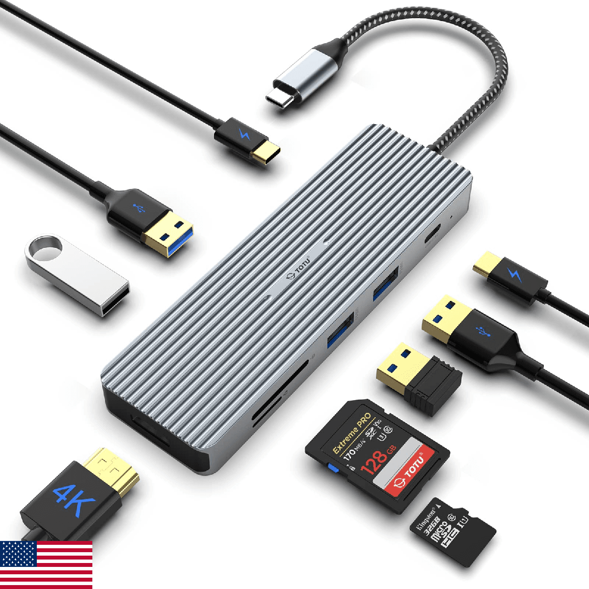 TOTU 9-in-1 USB C Hub Docking Station 4K HDMI 3 USB 3.0 SD/TF Reader Power - Image 1