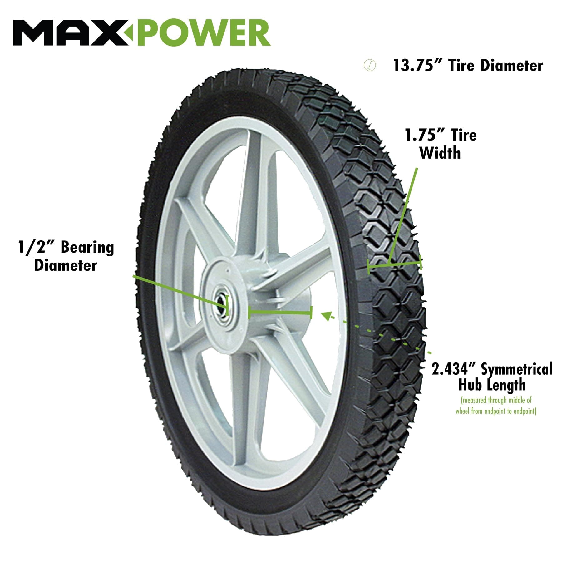 Maxpower 14x1.75 Spoked Plastic Wheel Diamond Tread - Thumbnail 2