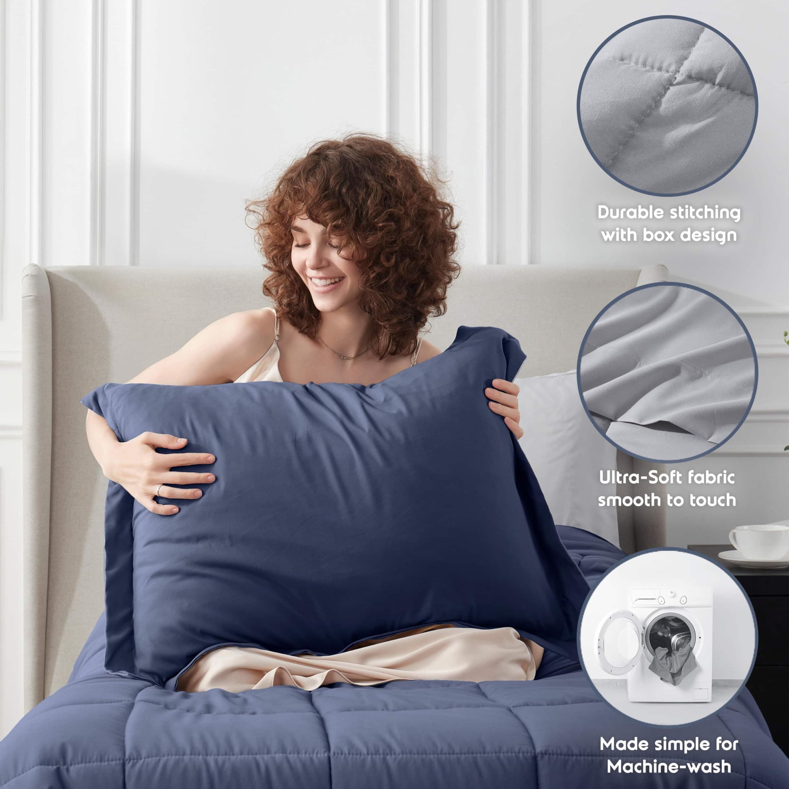 Nestl 5 Piece Twin XL Comforter Set – Navy Reversible Bed in a Bag – Complete Tw - Thumbnail 7