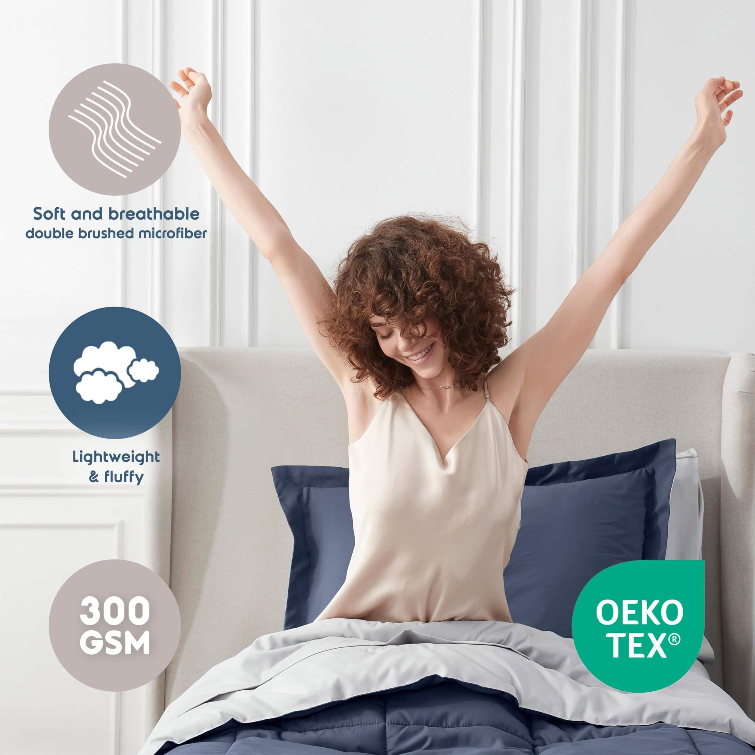 Nestl 5 Piece Twin XL Comforter Set – Navy Reversible Bed in a Bag – Complete Tw - Thumbnail 3