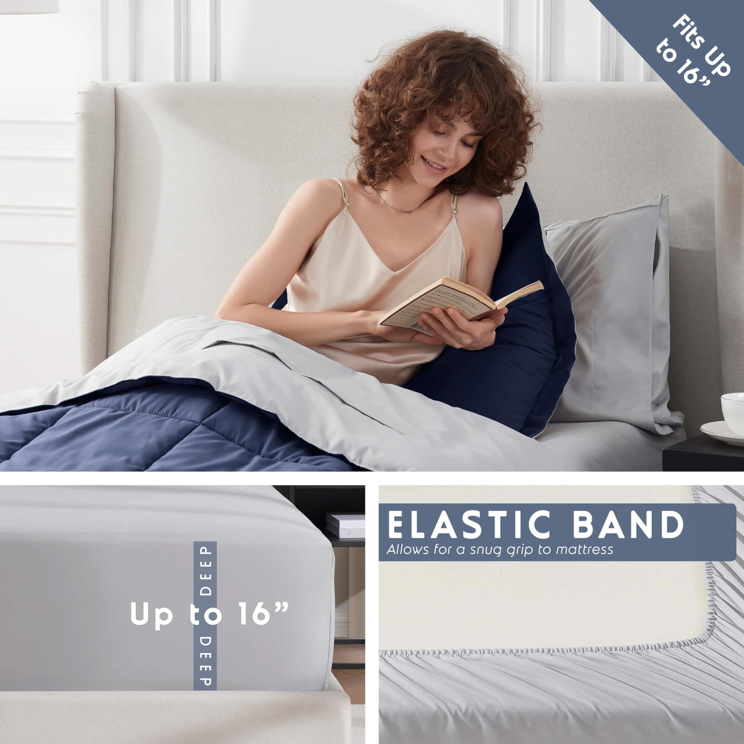 Nestl 5 Piece Twin XL Comforter Set – Navy Reversible Bed in a Bag – Complete Tw - Thumbnail 5