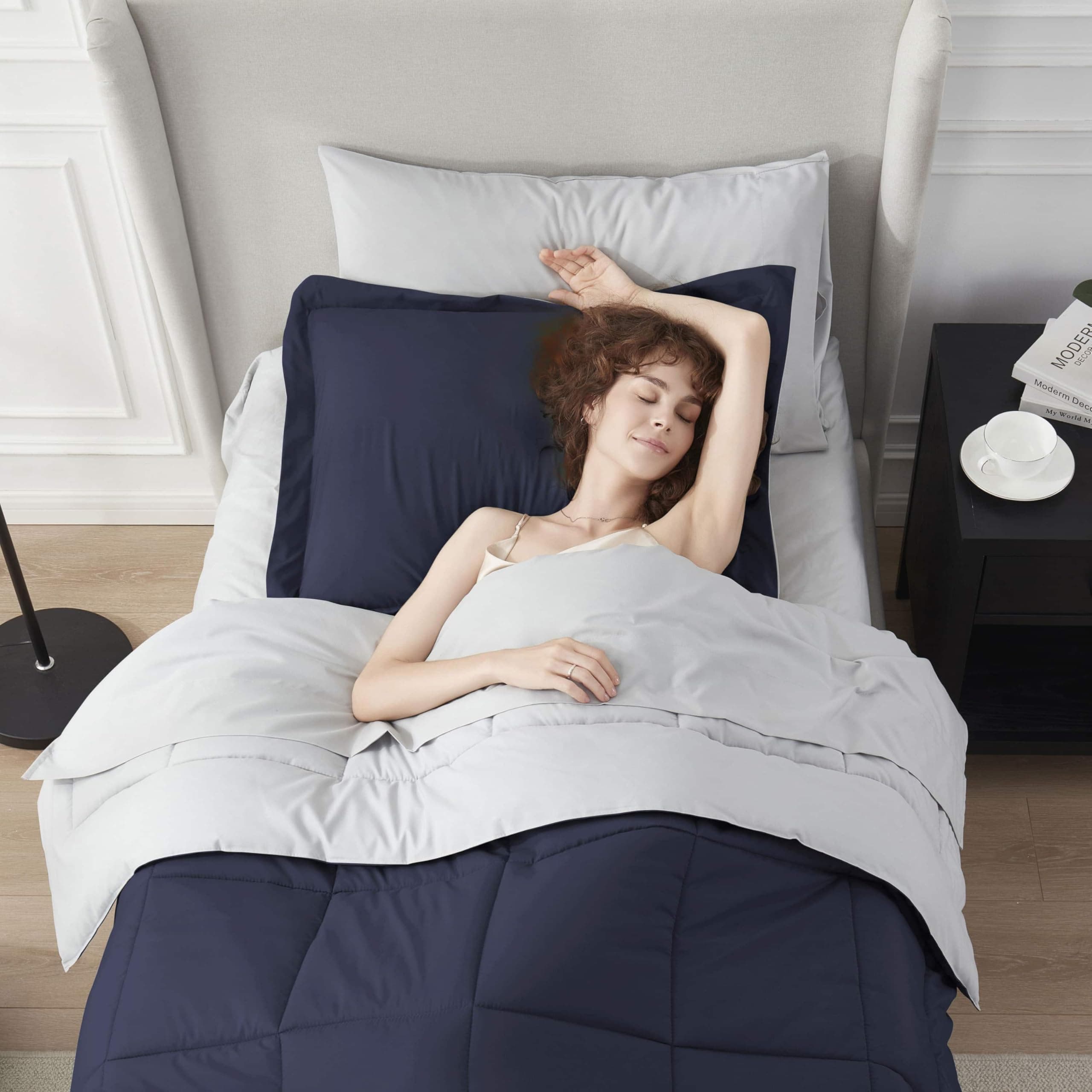 Nestl 5 Piece Twin XL Comforter Set – Navy Reversible Bed in a Bag – Complete Tw - Thumbnail 8