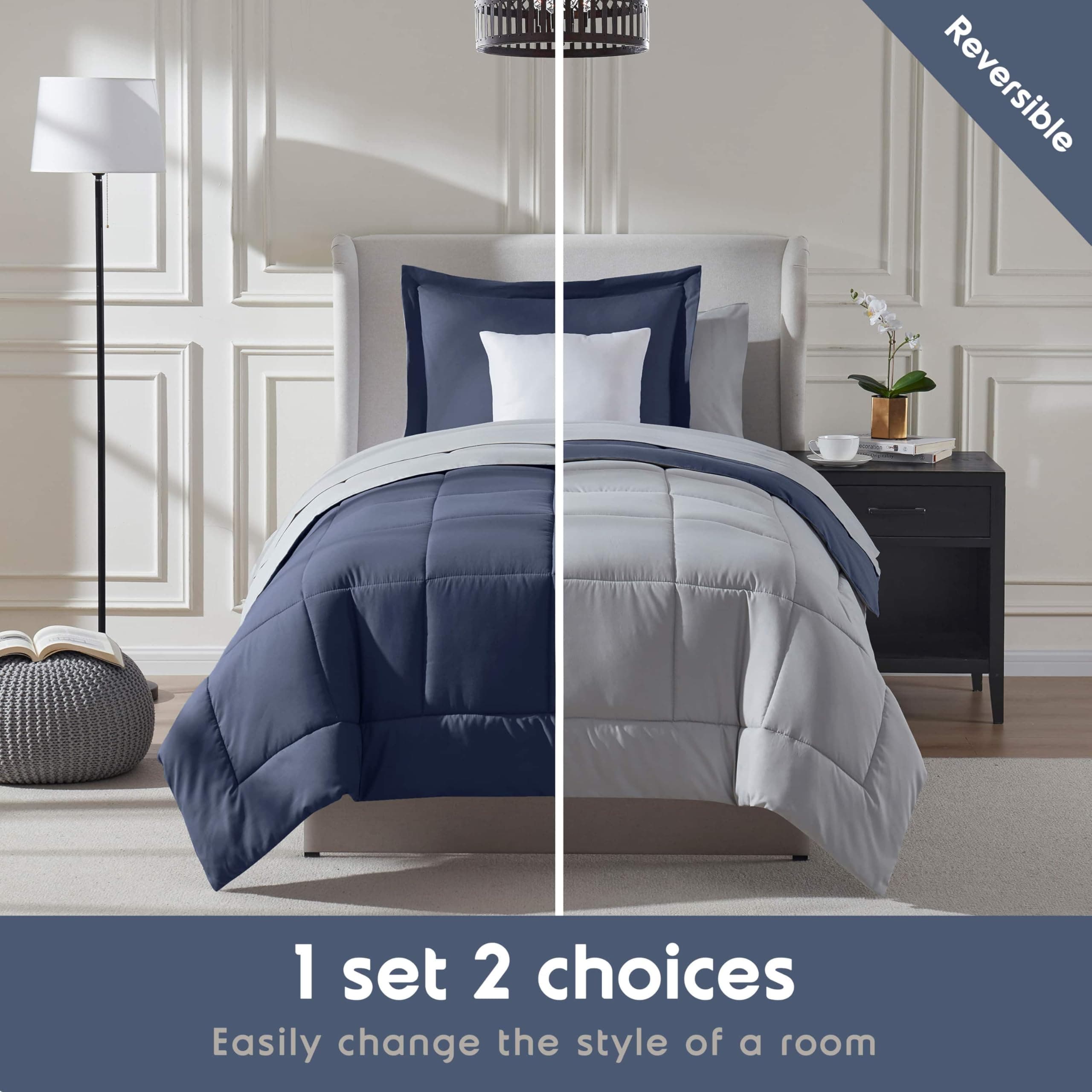 Nestl 5 Piece Twin XL Comforter Set – Navy Reversible Bed in a Bag – Complete Tw - Thumbnail 6