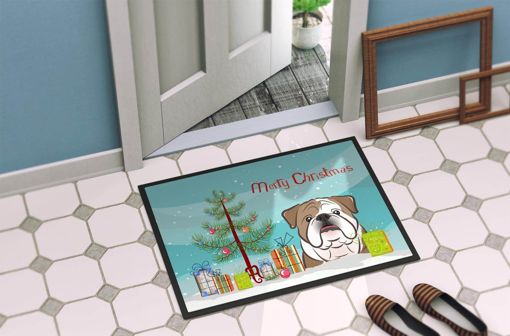 Caroline's Treasures BB1591MAT Christmas Tree and English Bulldog Doormat 18x27 - Thumbnail 4
