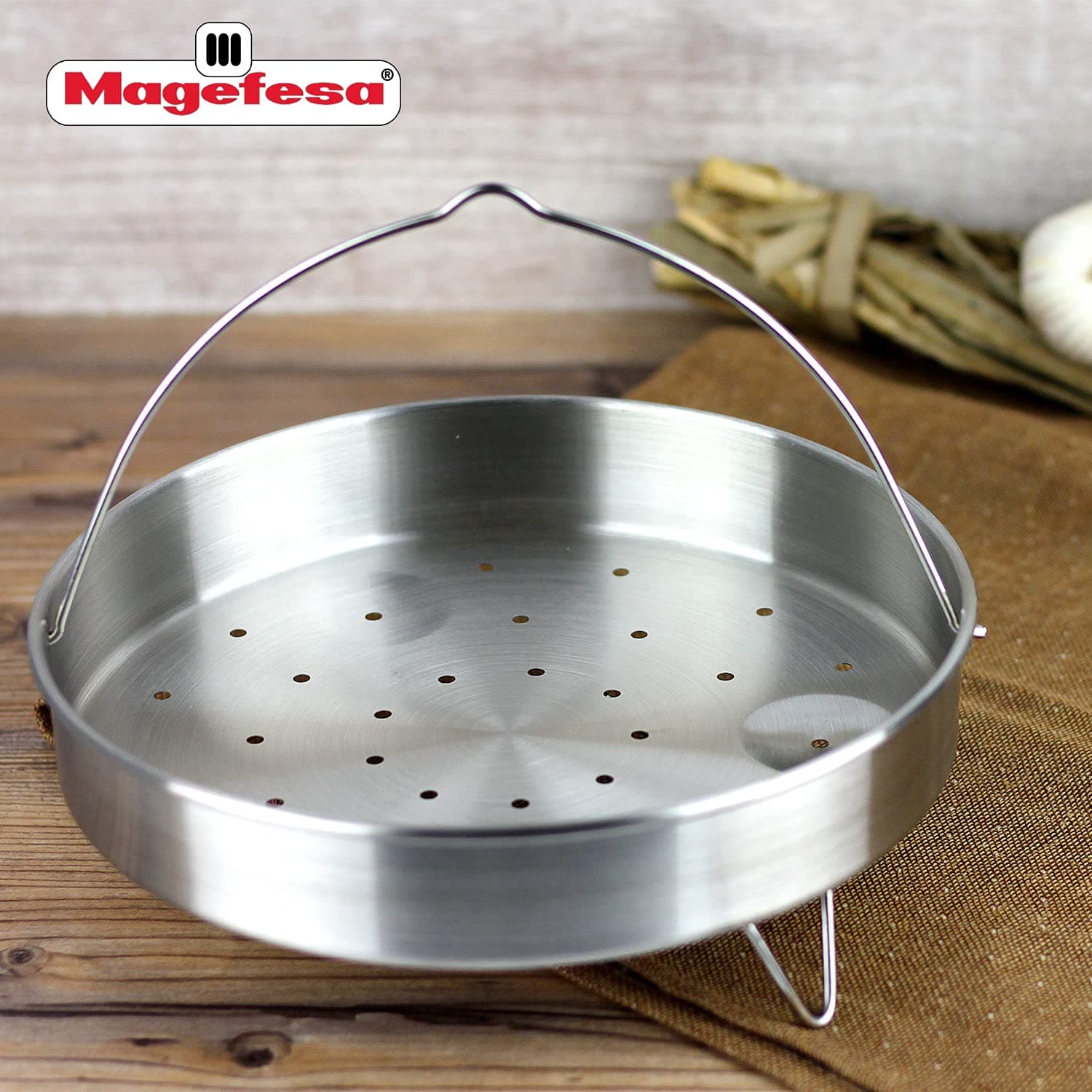 MAGEFESA Stainless Steel Universal Steamer Basket with Tripod, 8-Inch, Dishwashe - Thumbnail 3