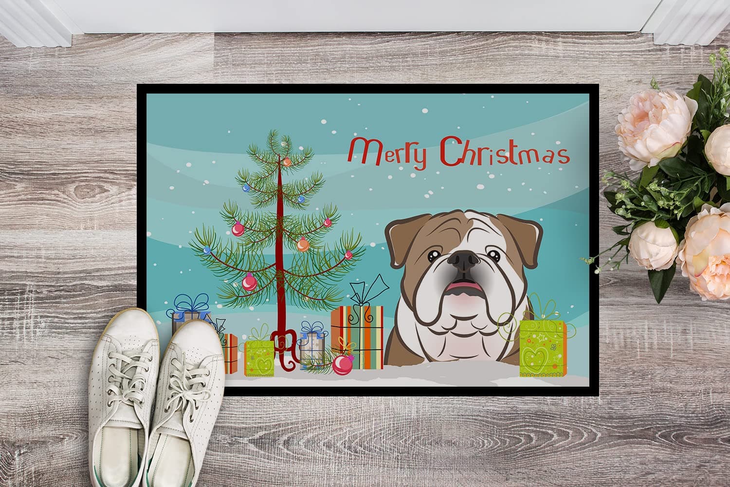 Caroline's Treasures BB1591MAT Christmas Tree and English Bulldog Doormat 18x27 - Thumbnail 2