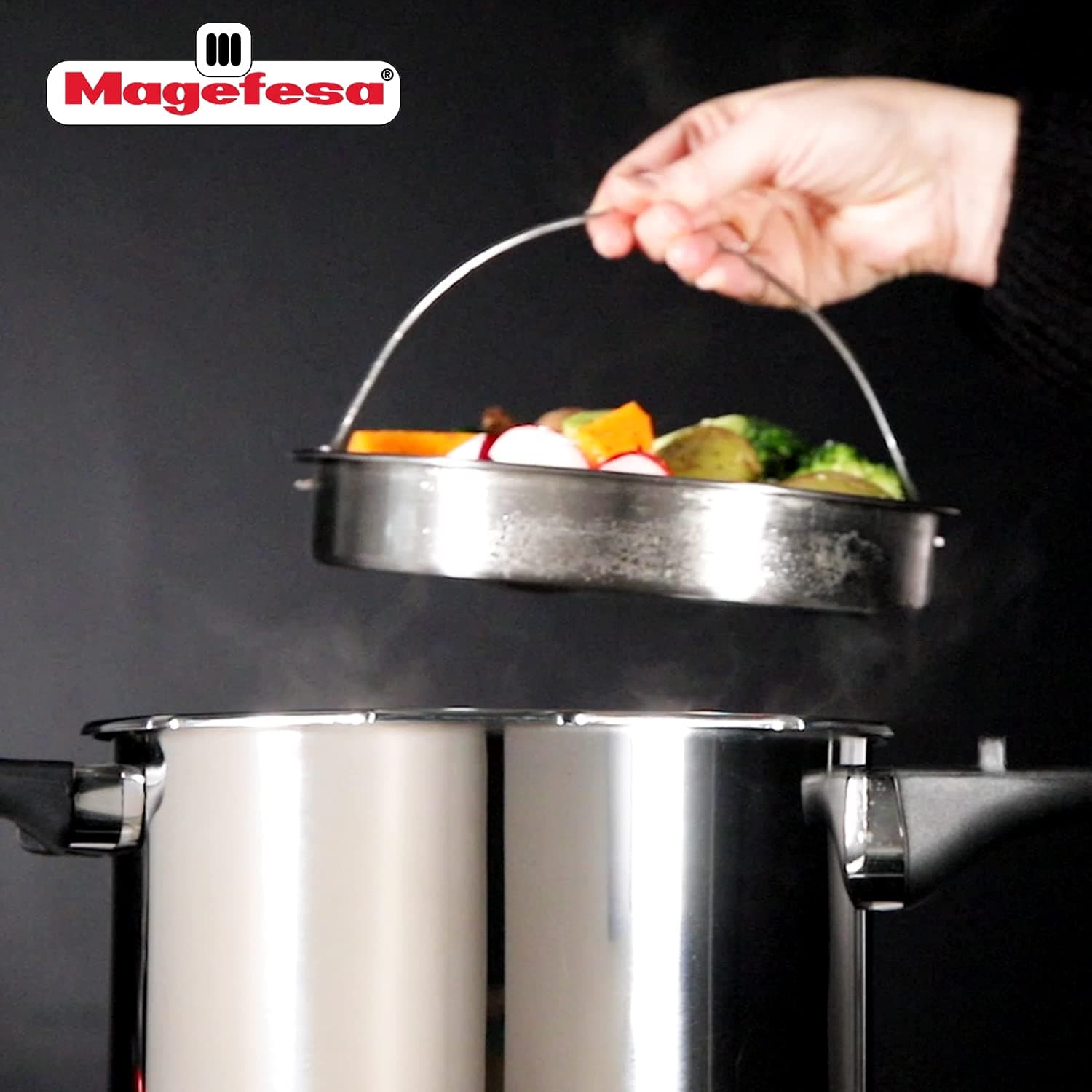 MAGEFESA Stainless Steel Universal Steamer Basket with Tripod, 8-Inch, Dishwashe - Thumbnail 5