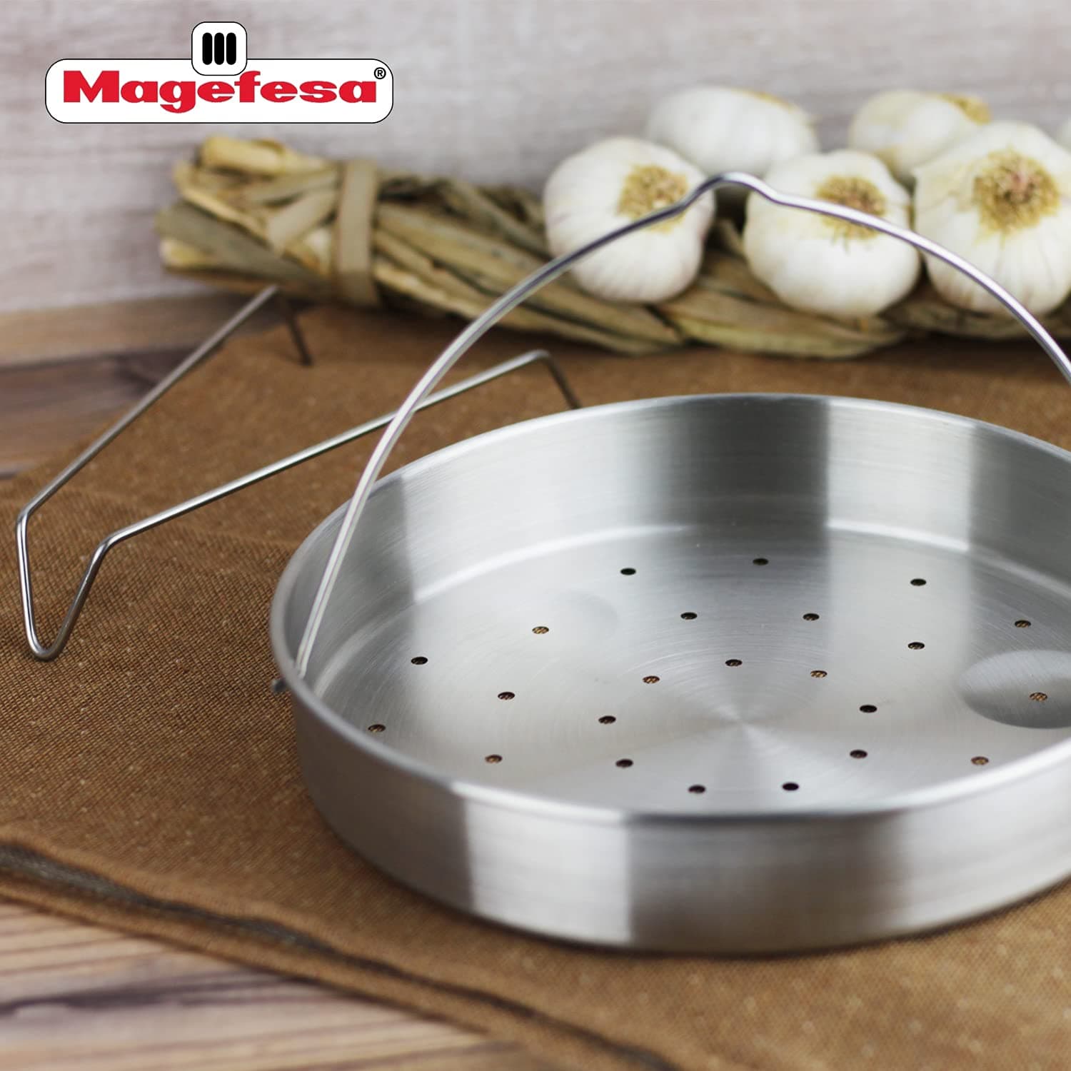 MAGEFESA Stainless Steel Universal Steamer Basket with Tripod, 8-Inch, Dishwashe - Thumbnail 2