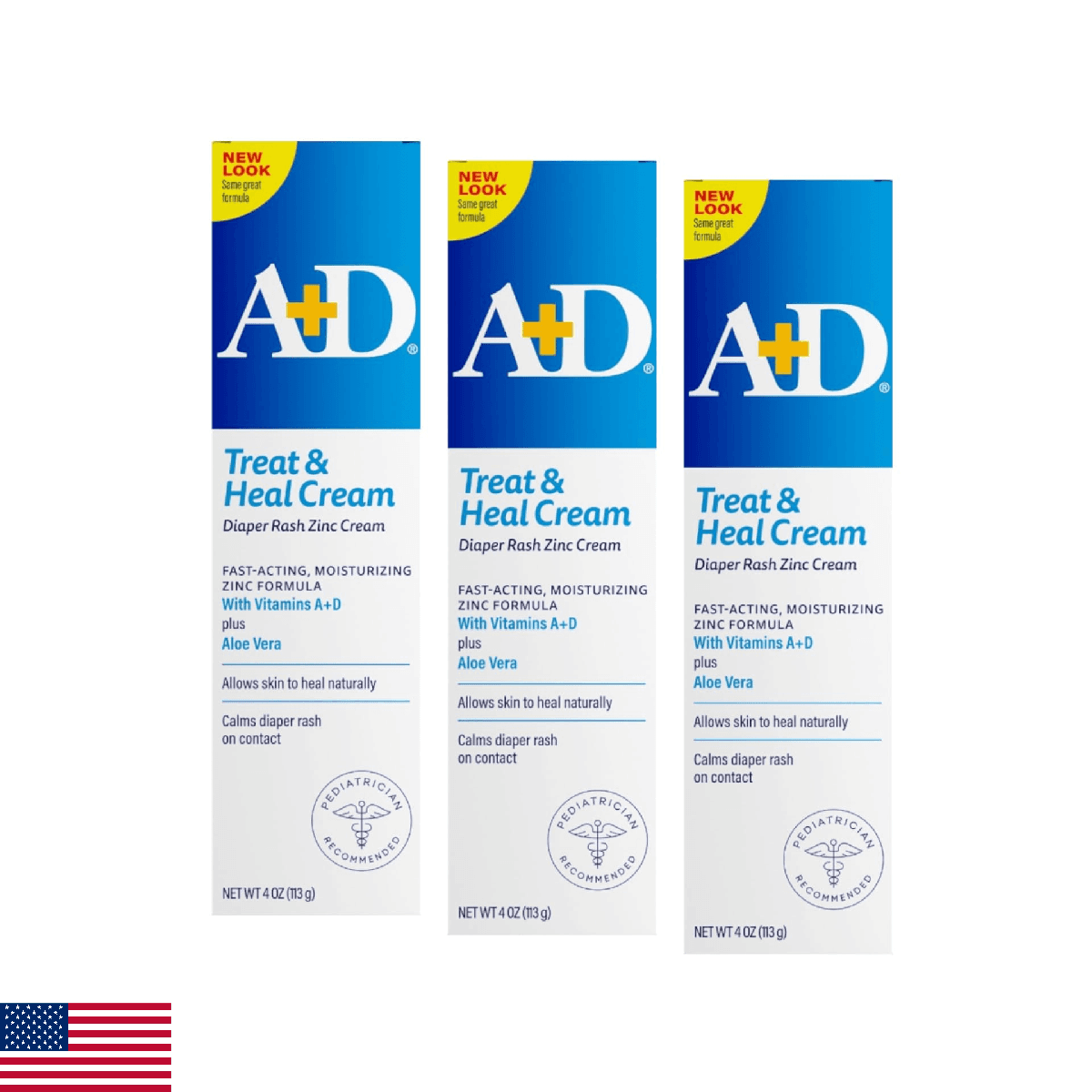A+D Diaper Rash Cream Zinc Oxide, 4 Ounces each (Pack of 3) - Image 1