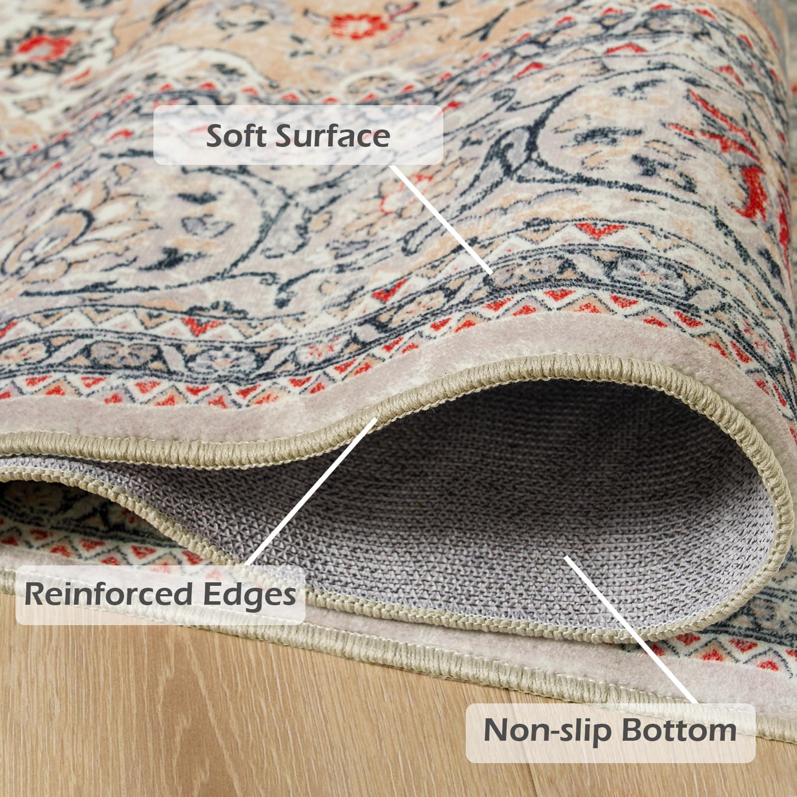 Goideal Washable Rug 3x5 Beige Non Slip Indoor Low Pile Carpet Rubber Backing - Thumbnail 5