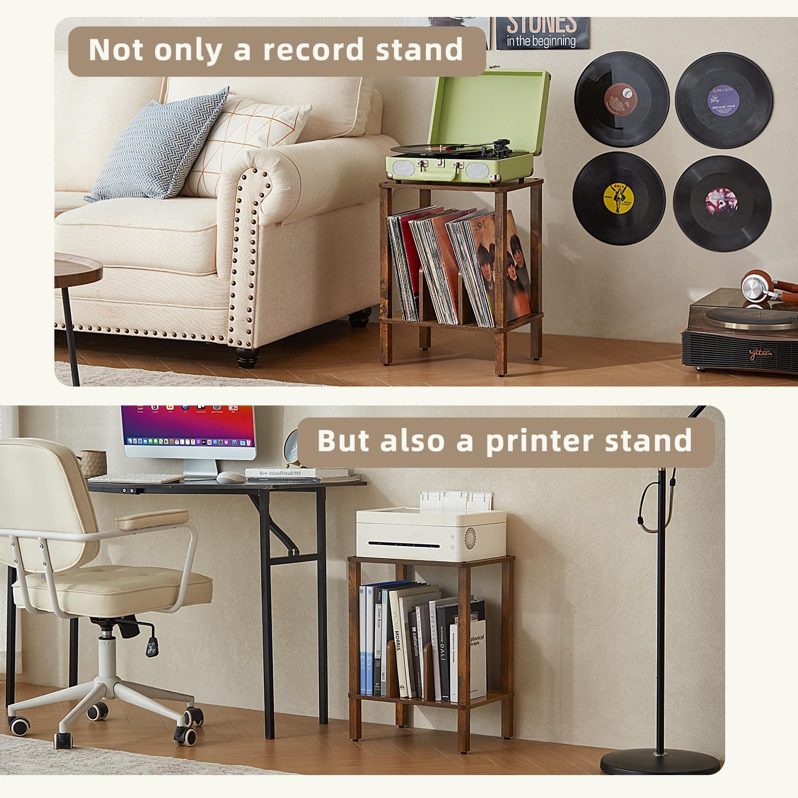 LELELINKY 2-Tier Record Player Stand with Vinyl Record Storage up to 100 Albums, - Thumbnail 6