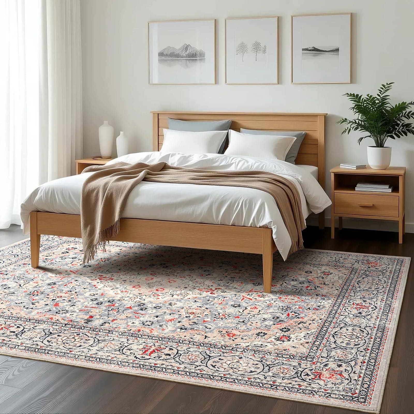 Goideal Washable Rug 3x5 Beige Non Slip Indoor Low Pile Carpet Rubber Backing - Thumbnail 3