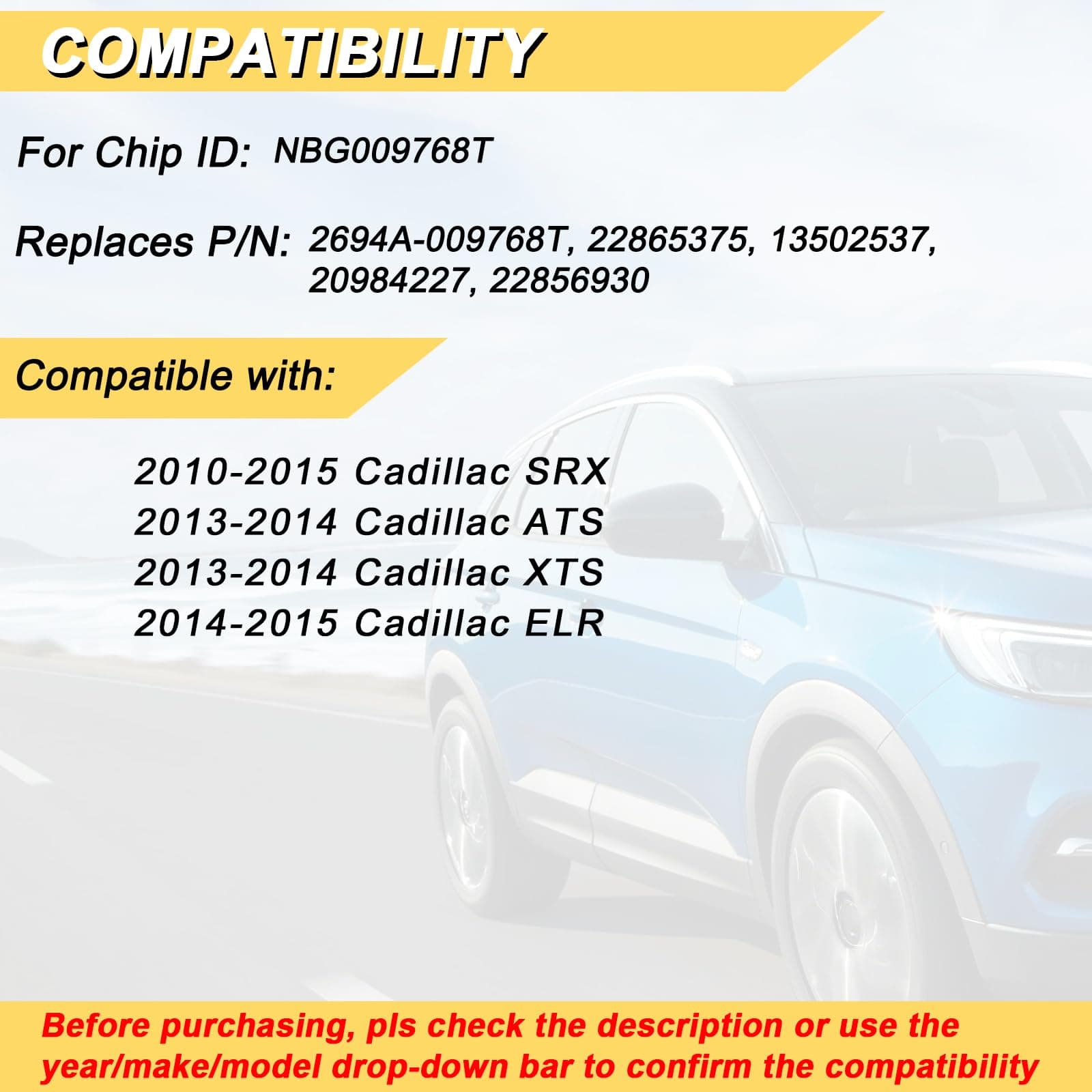 Vurkcy Key Fob Replacement for Cadillac SRX ATS XTS ELR 5-Button Keyless Remote - Thumbnail 2