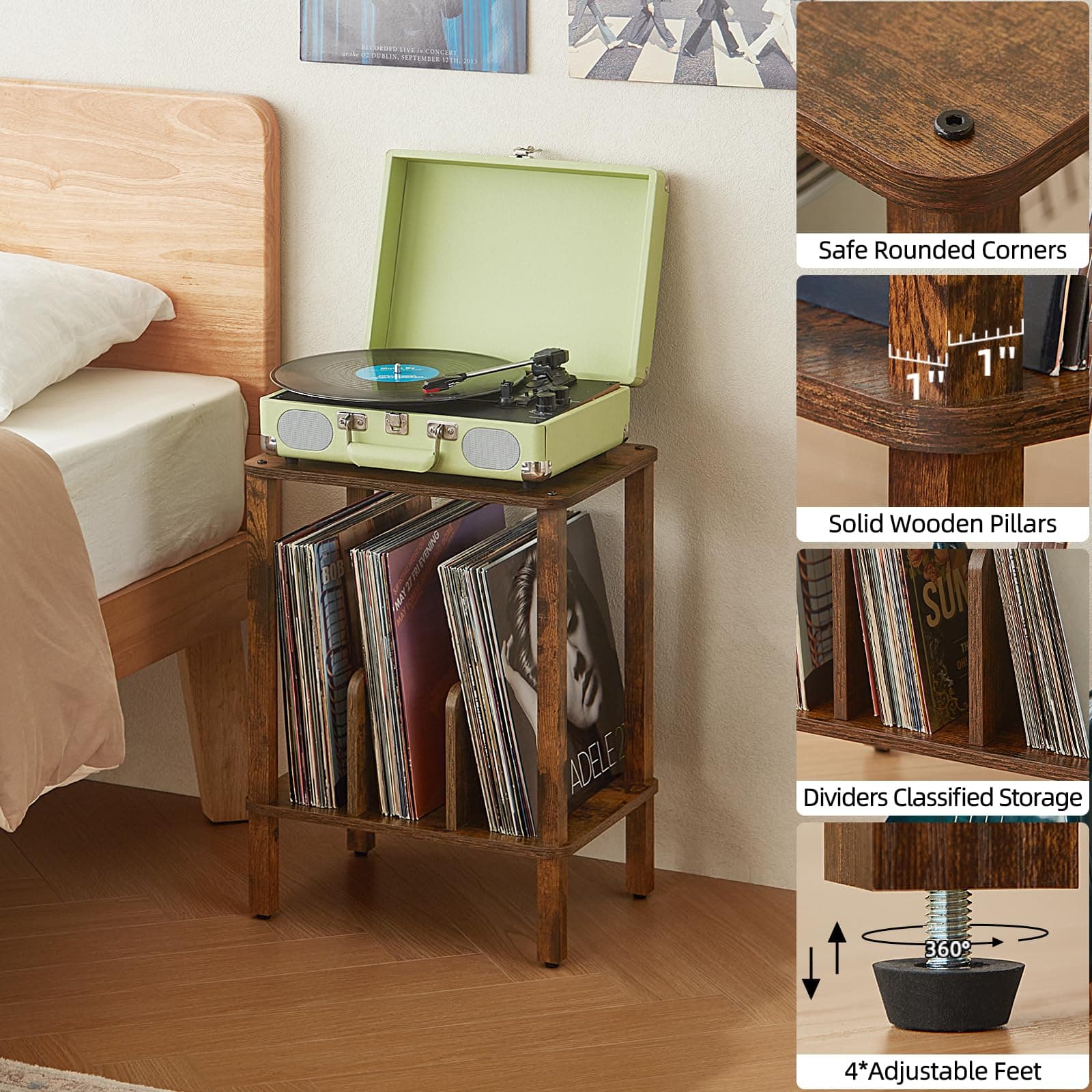 LELELINKY 2-Tier Record Player Stand with Vinyl Record Storage up to 100 Albums, - Thumbnail 8